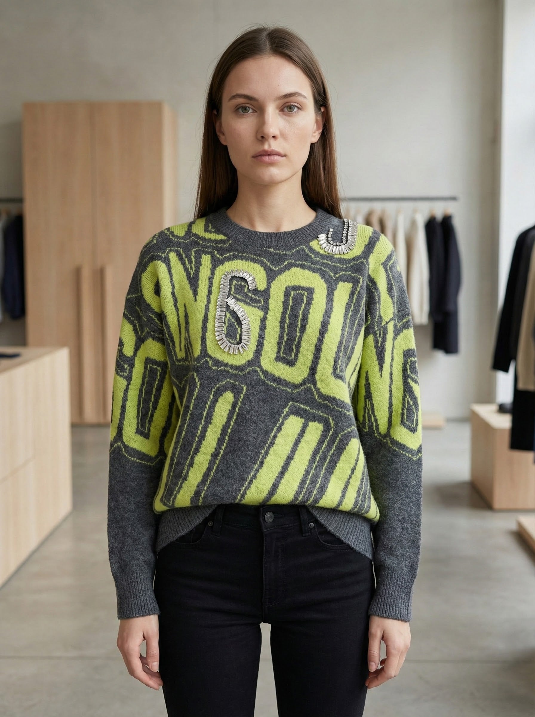 Maglione con strass jacquard