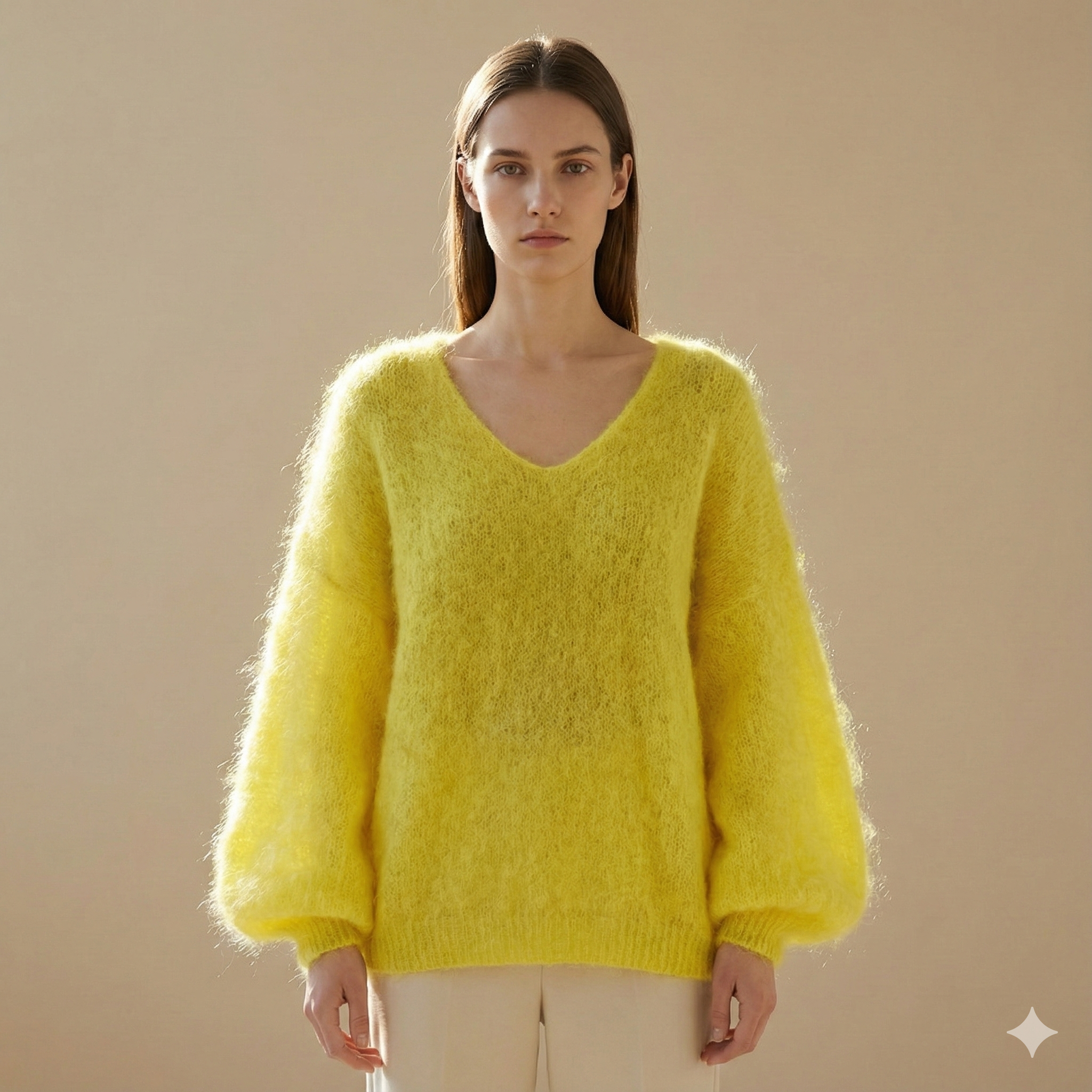 Baby mohair, V-neck collar, long-sleeved, Casual, puff sleeves style art.mh6102