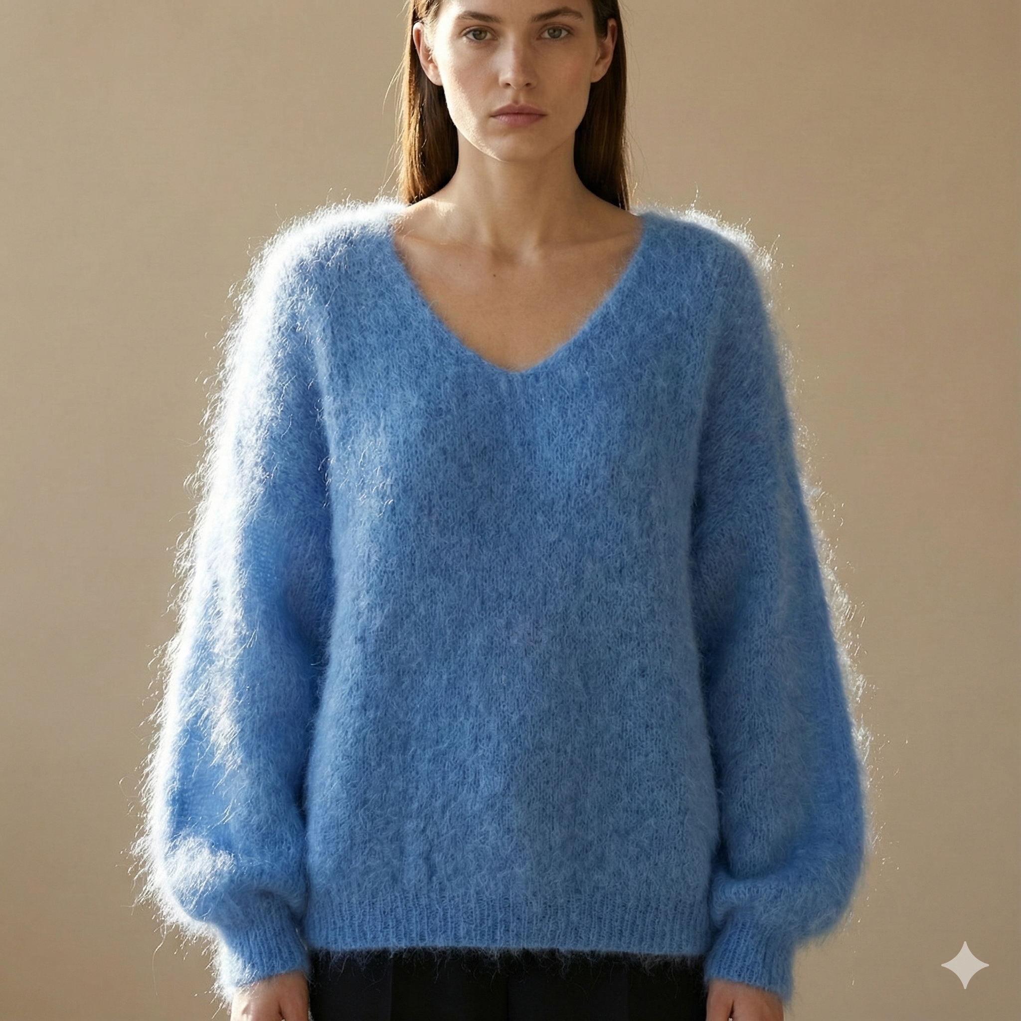 Baby mohair, V-neck collar, long-sleeved, Casual, puff sleeves style art.mh6102