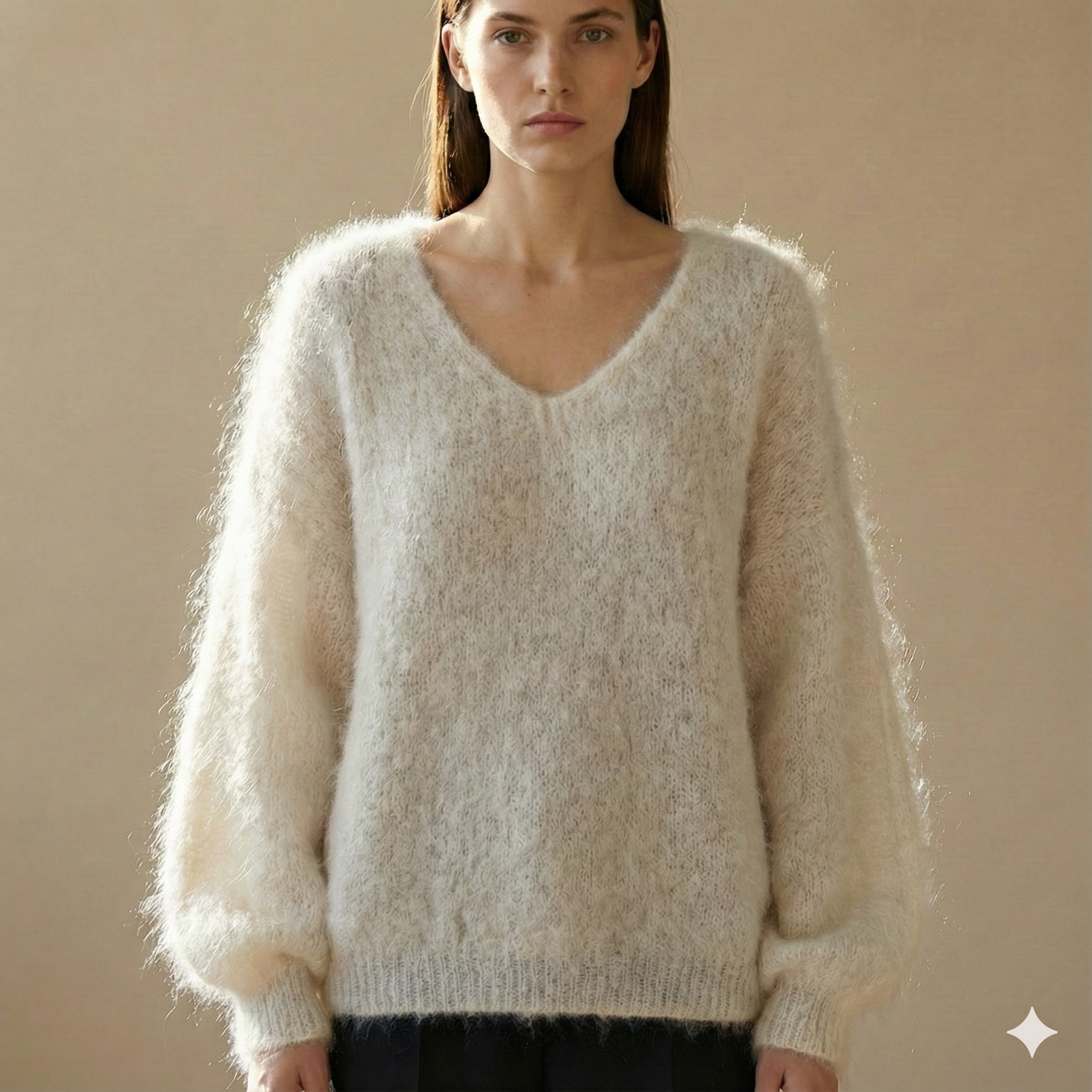 Baby mohair, V-neck collar, long-sleeved, Casual, puff sleeves style art.mh6102