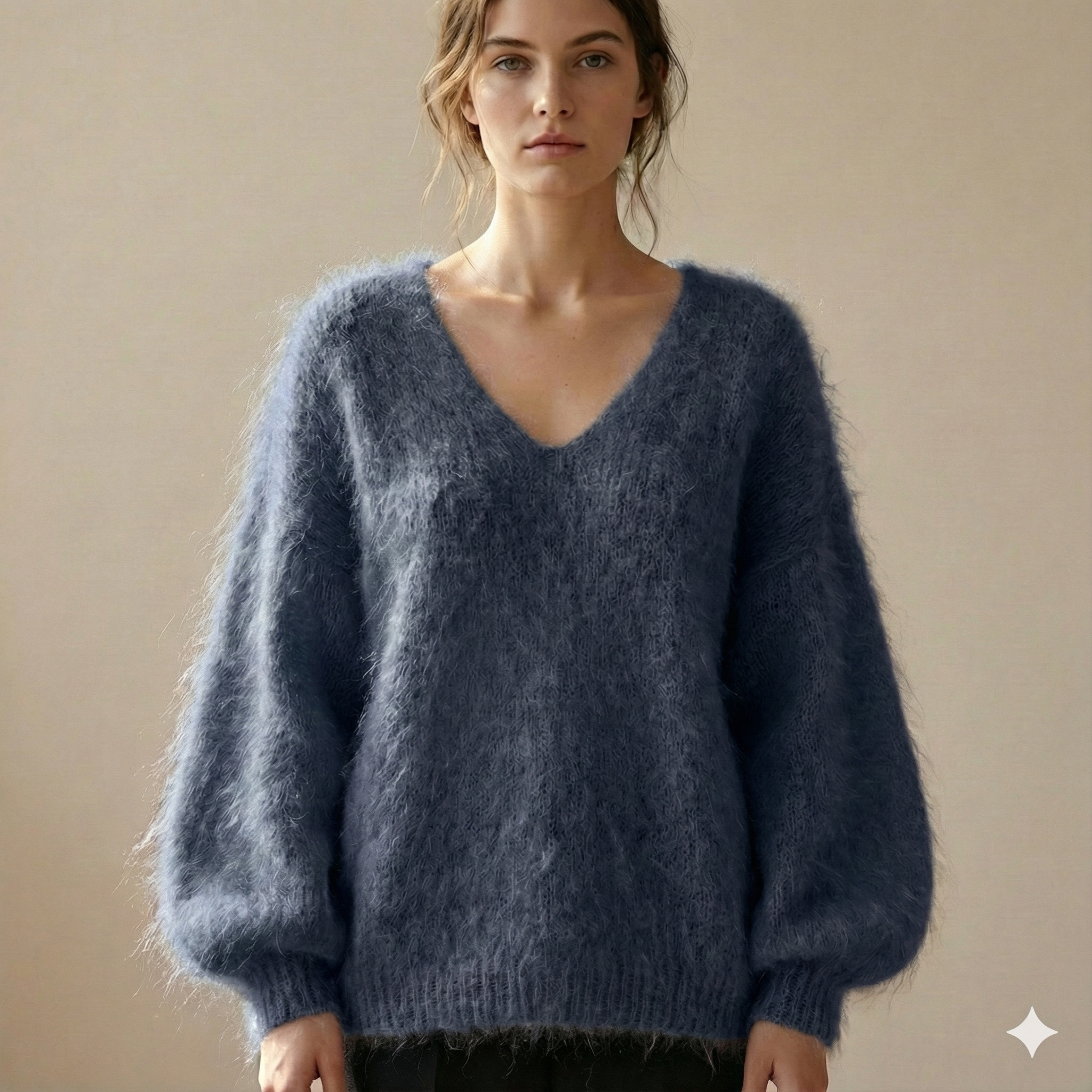 Baby mohair, V-neck collar, long-sleeved, Casual, puff sleeves style art.mh6102