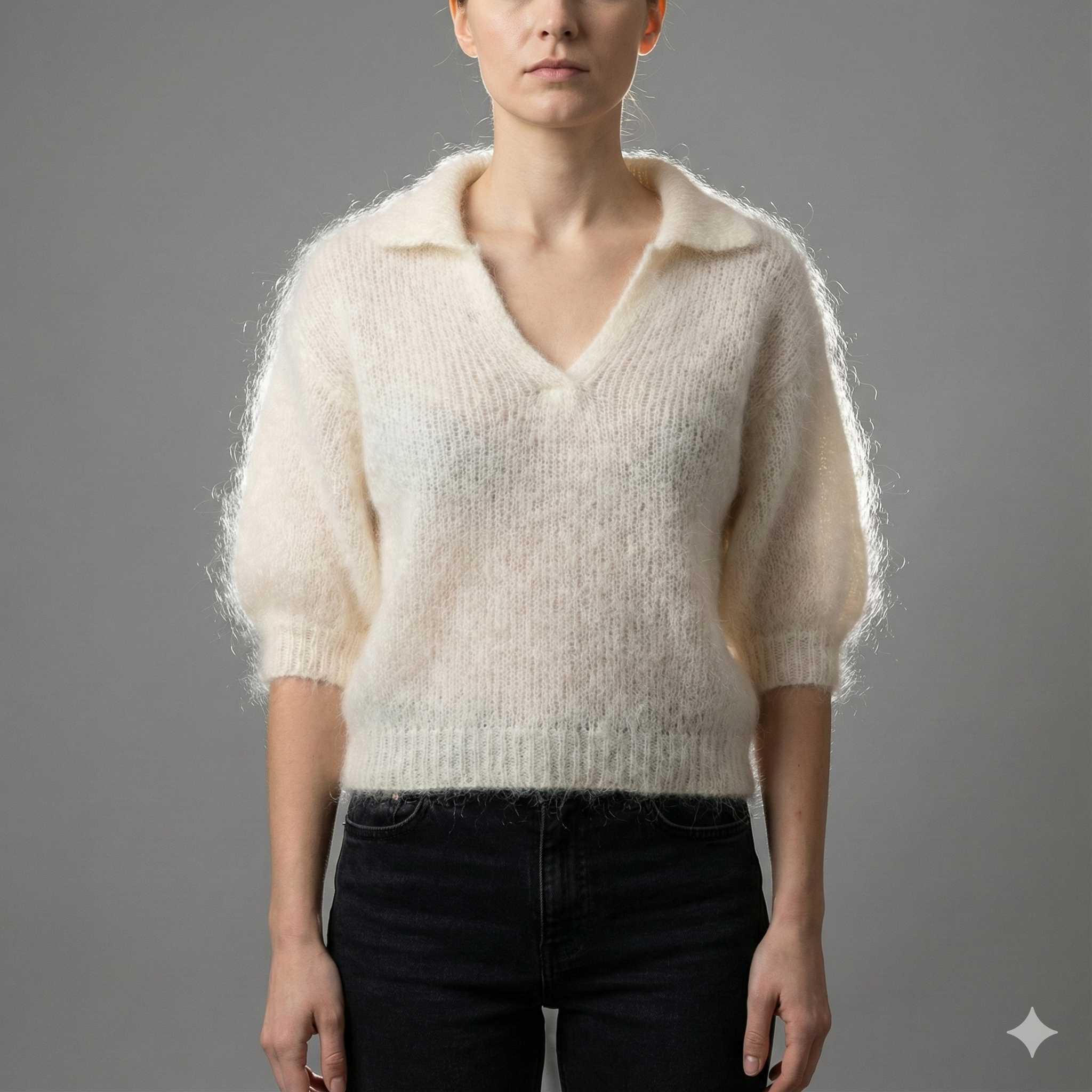 Baby mohair, V-neck polo collar, short-sleeved, Casual, Short style art.mh6101