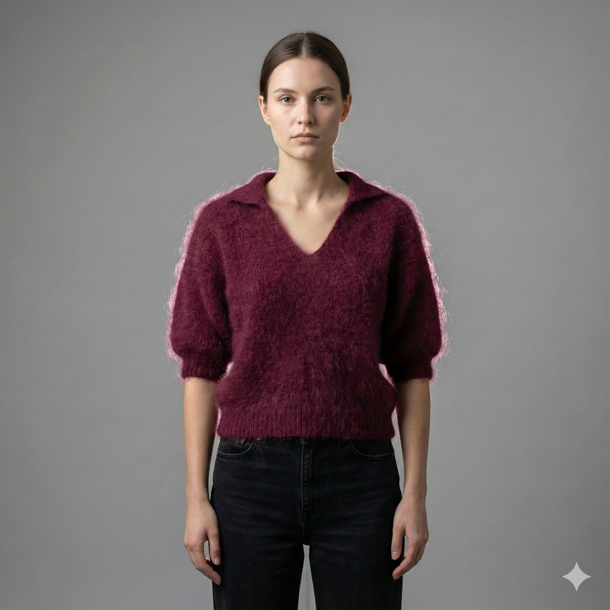 Baby mohair, V-neck polo collar, short-sleeved, Casual, Short style art.mh6101