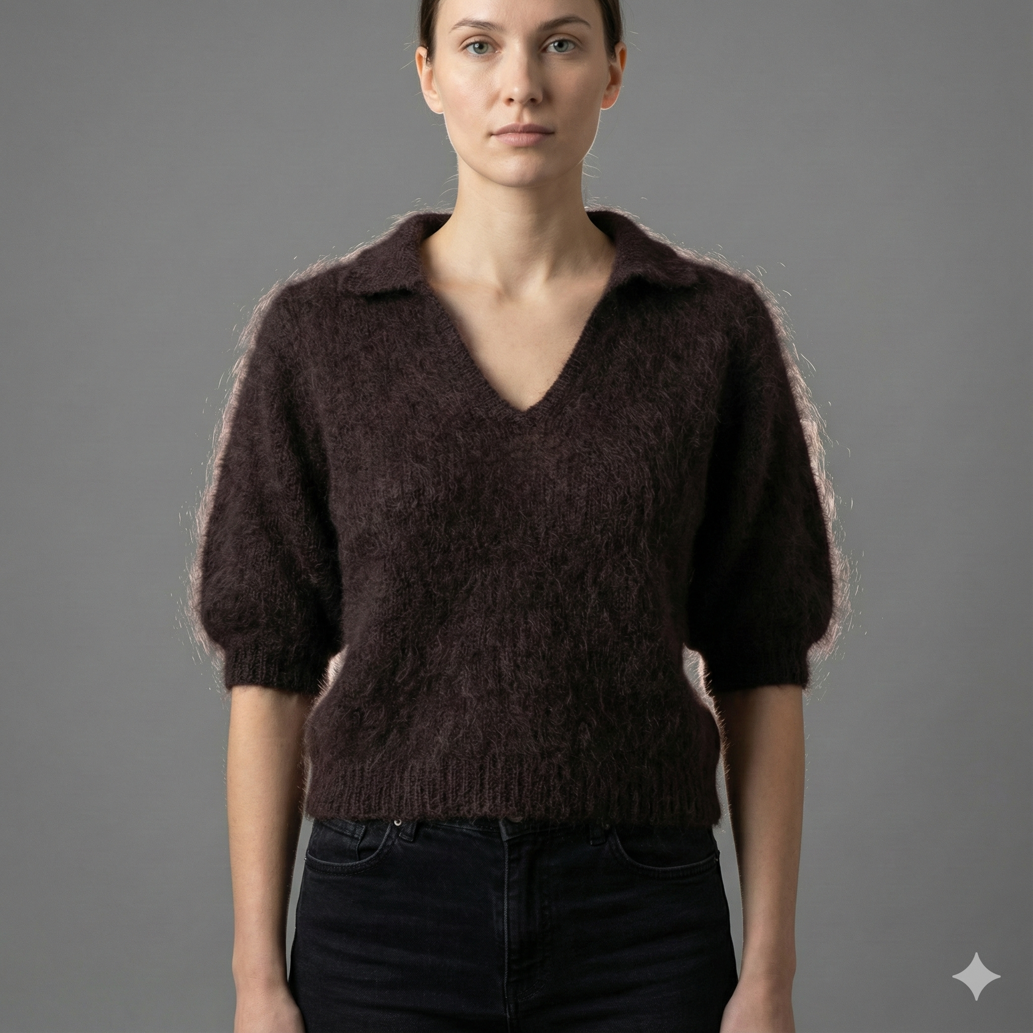 Baby mohair, V-neck polo collar, short-sleeved, Casual, Short style art.mh6101