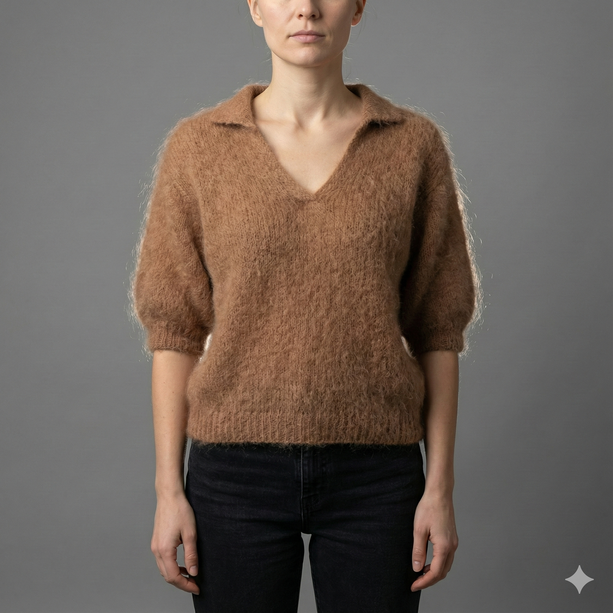 Baby mohair, V-neck polo collar, short-sleeved, Casual, Short style art.mh6101