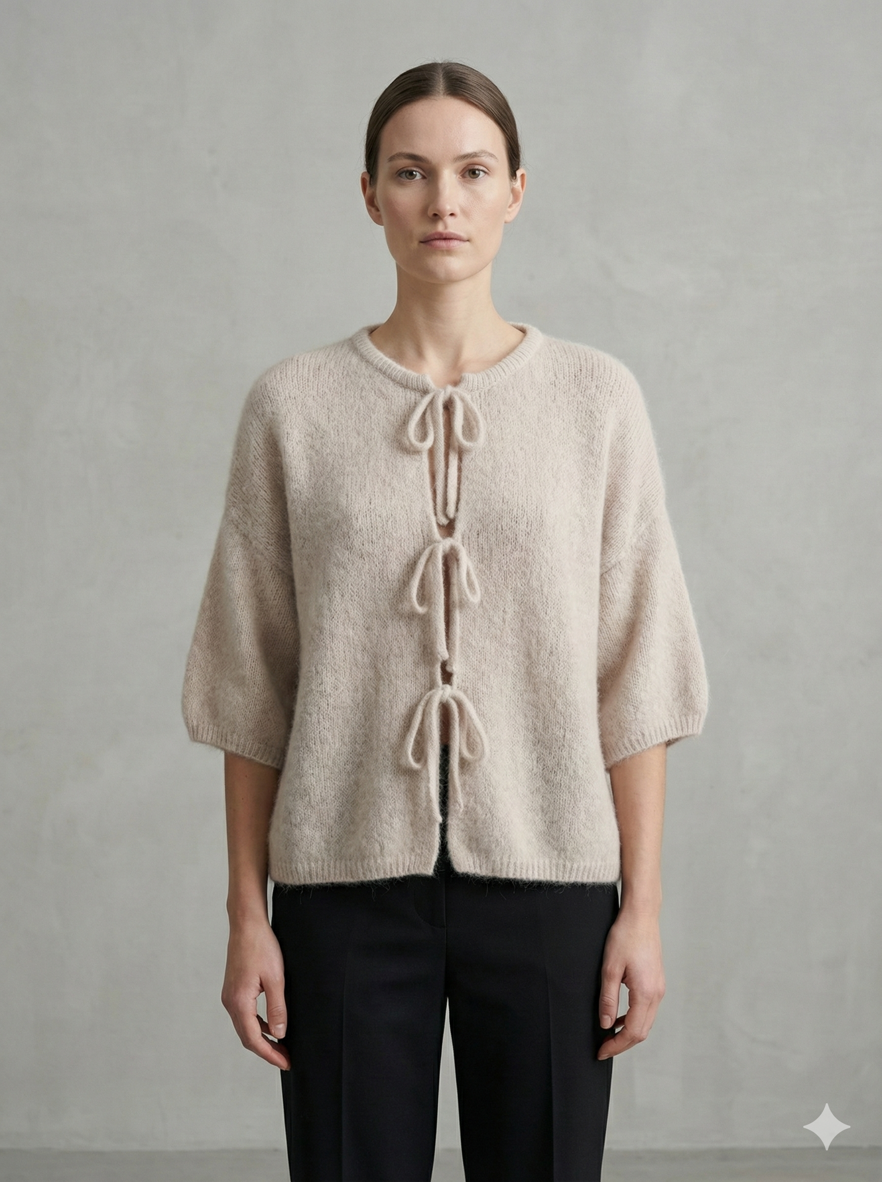 baby alpaca Mid-length sleeve Cardigan crew neck art.21287