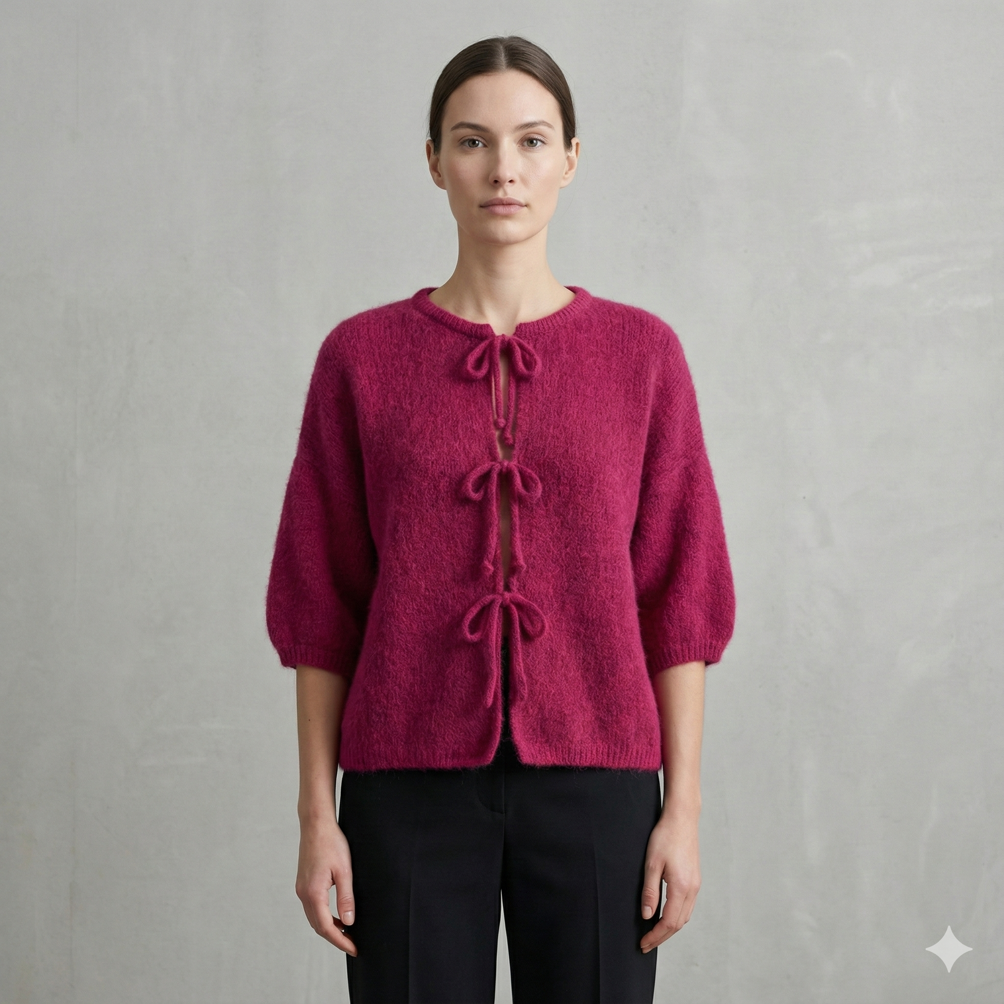 baby alpaca Mid-length sleeve Cardigan crew neck art.21287