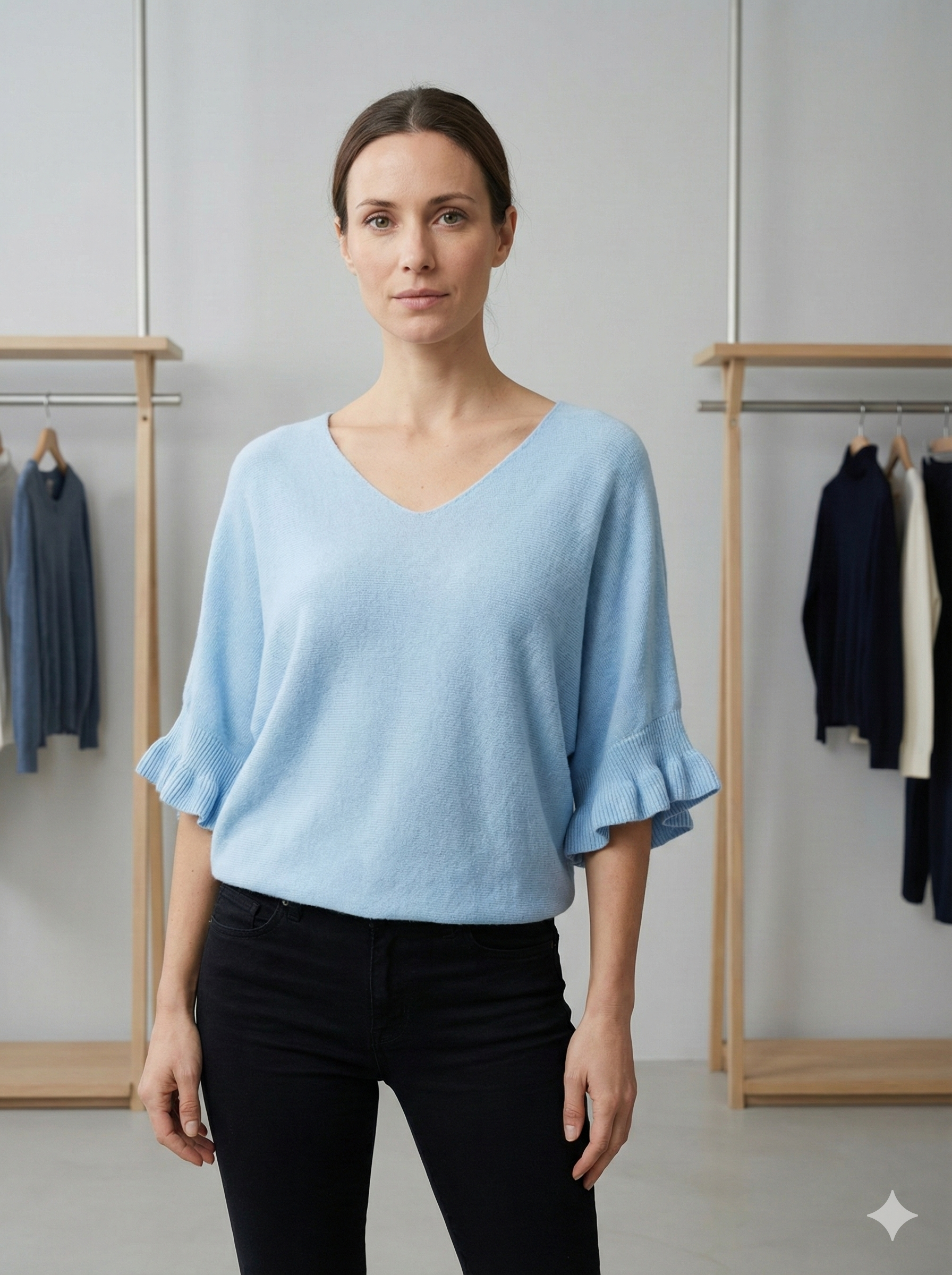 Spring/Summer Sweater, Short Sleeve, Petal-Shaped Sleeves, V-Neck, Casual art.sy8193