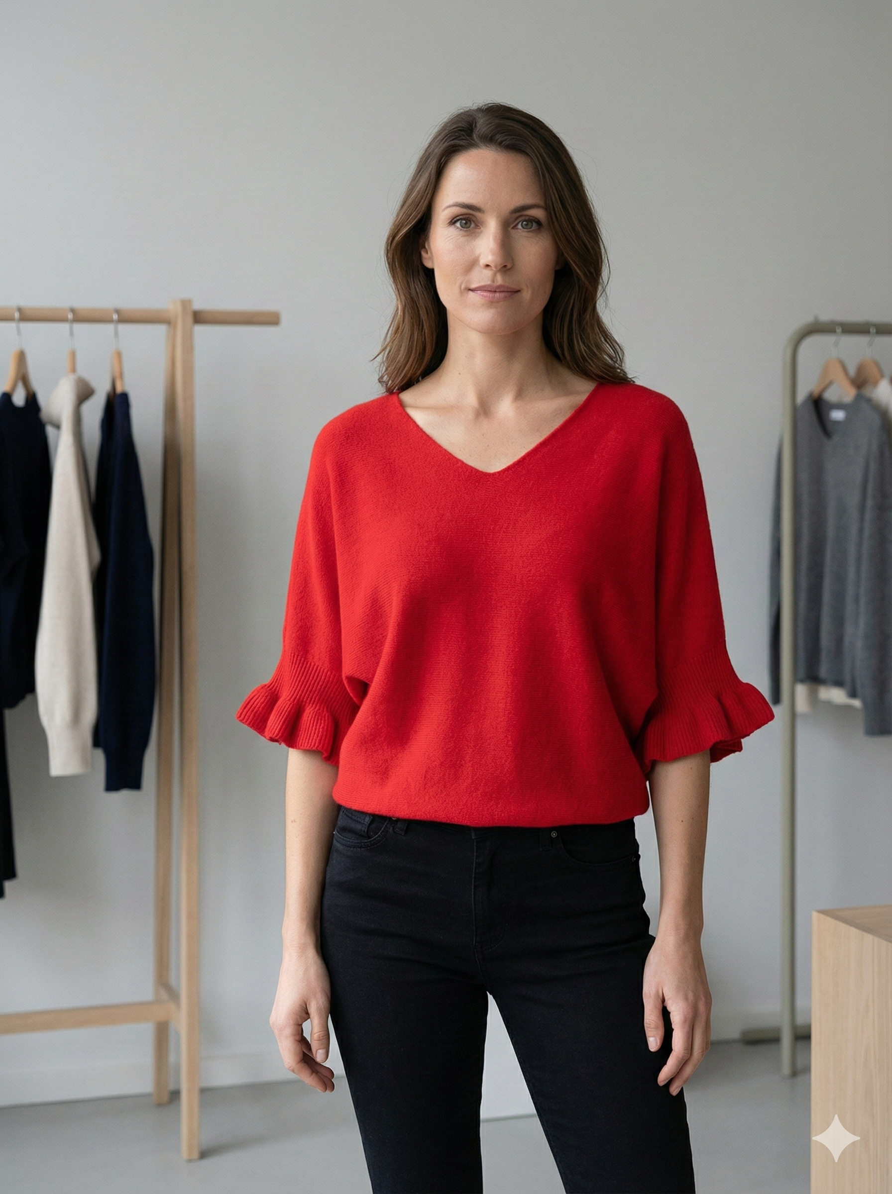 Spring/Summer Sweater, Short Sleeve, Petal-Shaped Sleeves, V-Neck, Casual art.sy8193