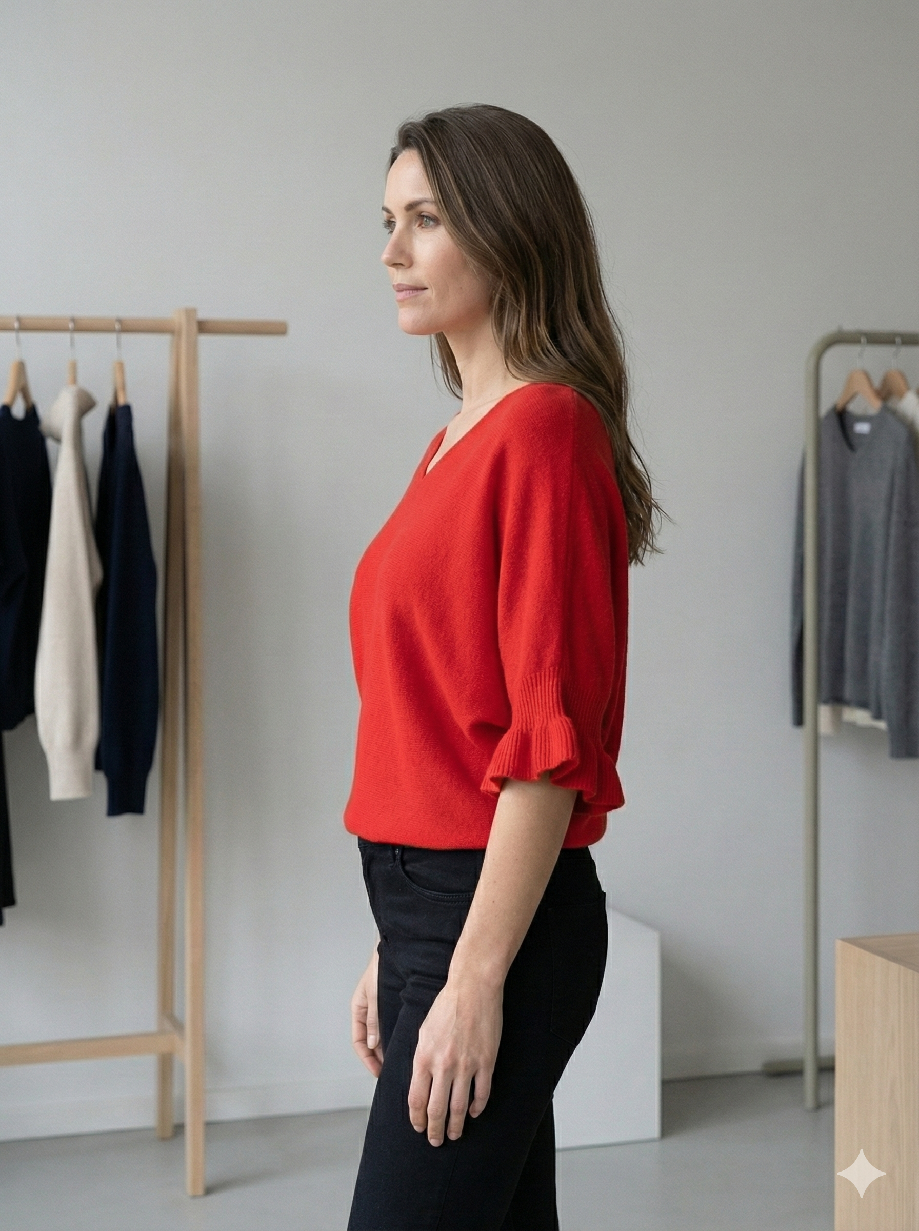 Spring/Summer Sweater, Short Sleeve, Petal-Shaped Sleeves, V-Neck, Casual art.sy8193