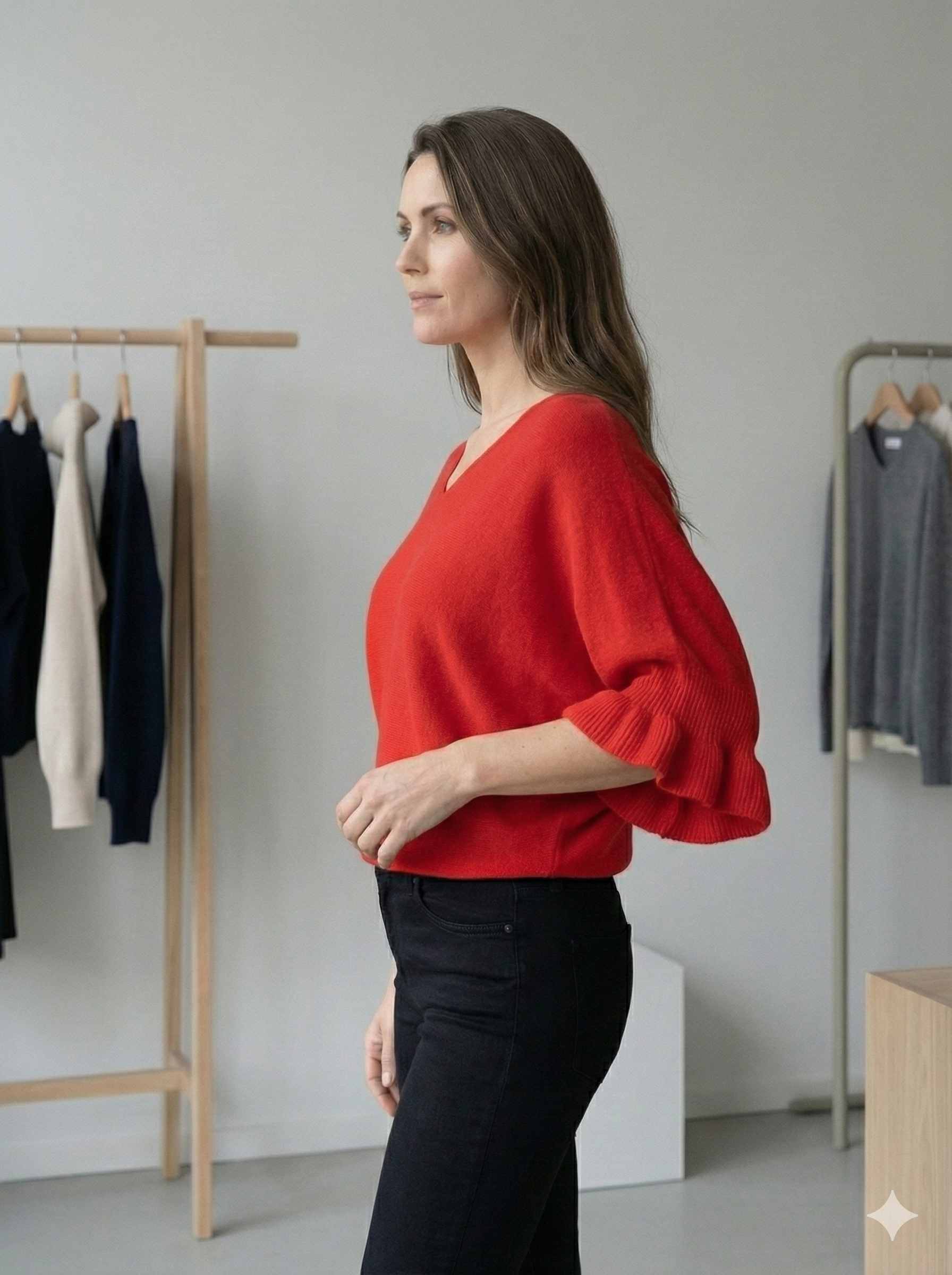 Spring/Summer Sweater, Short Sleeve, Petal-Shaped Sleeves, V-Neck, Casual art.sy8193