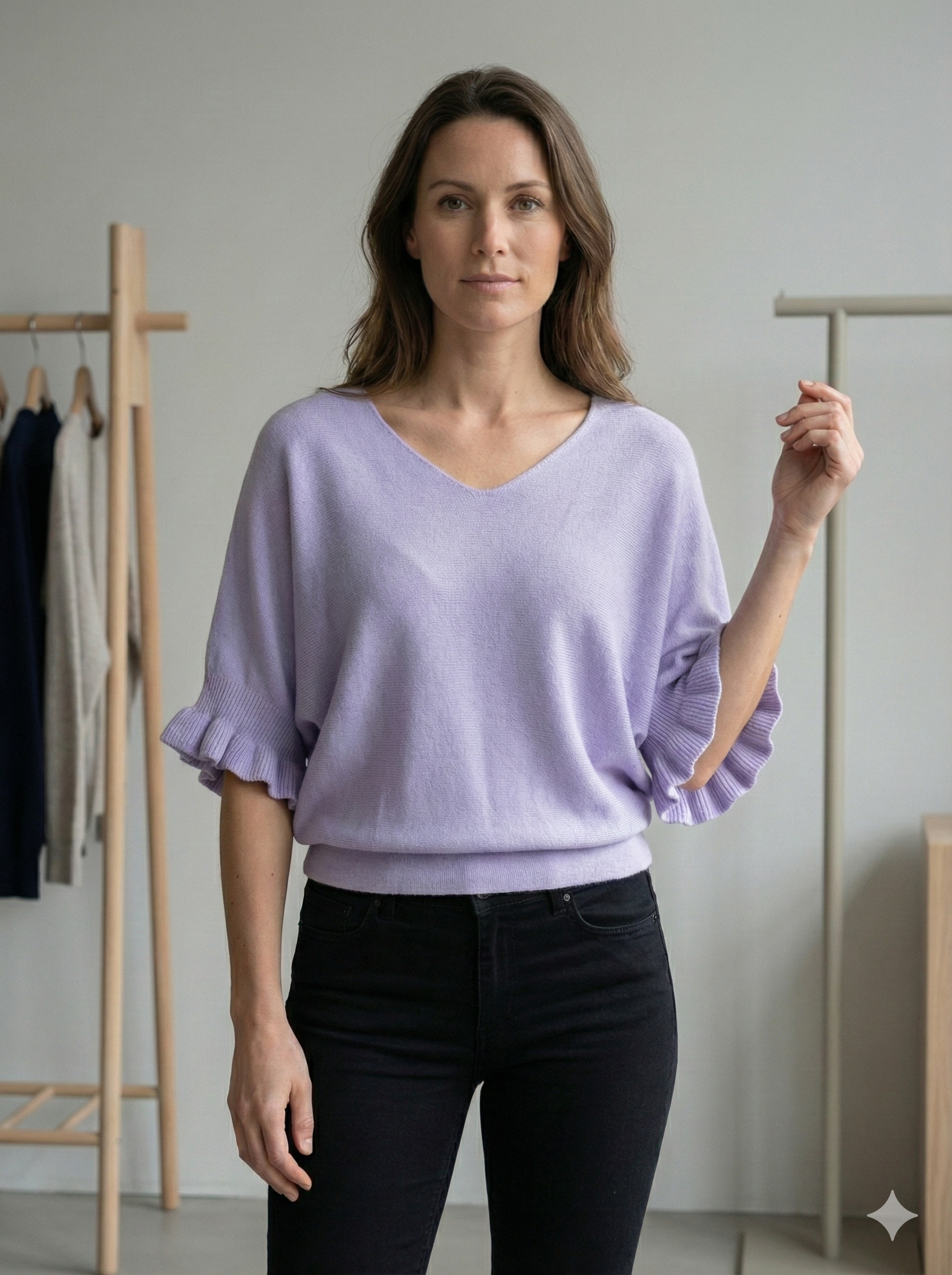 Spring/Summer Sweater, Short Sleeve, Petal-Shaped Sleeves, V-Neck, Casual art.sy8193