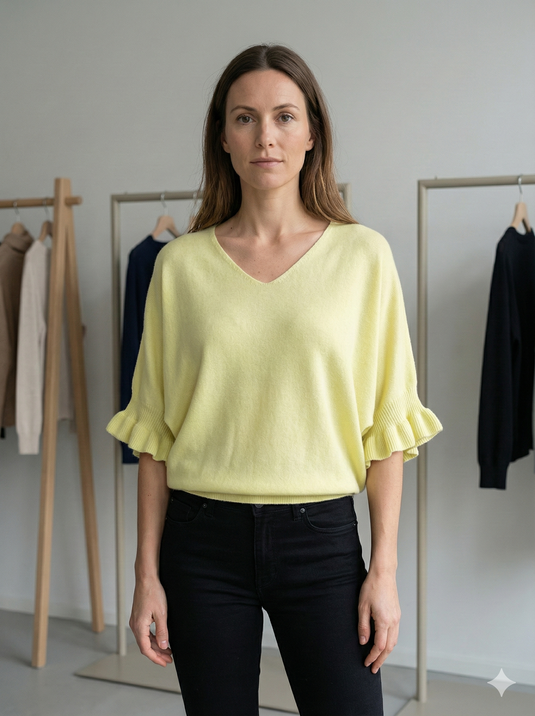 Spring/Summer Sweater, Short Sleeve, Petal-Shaped Sleeves, V-Neck, Casual art.sy8193