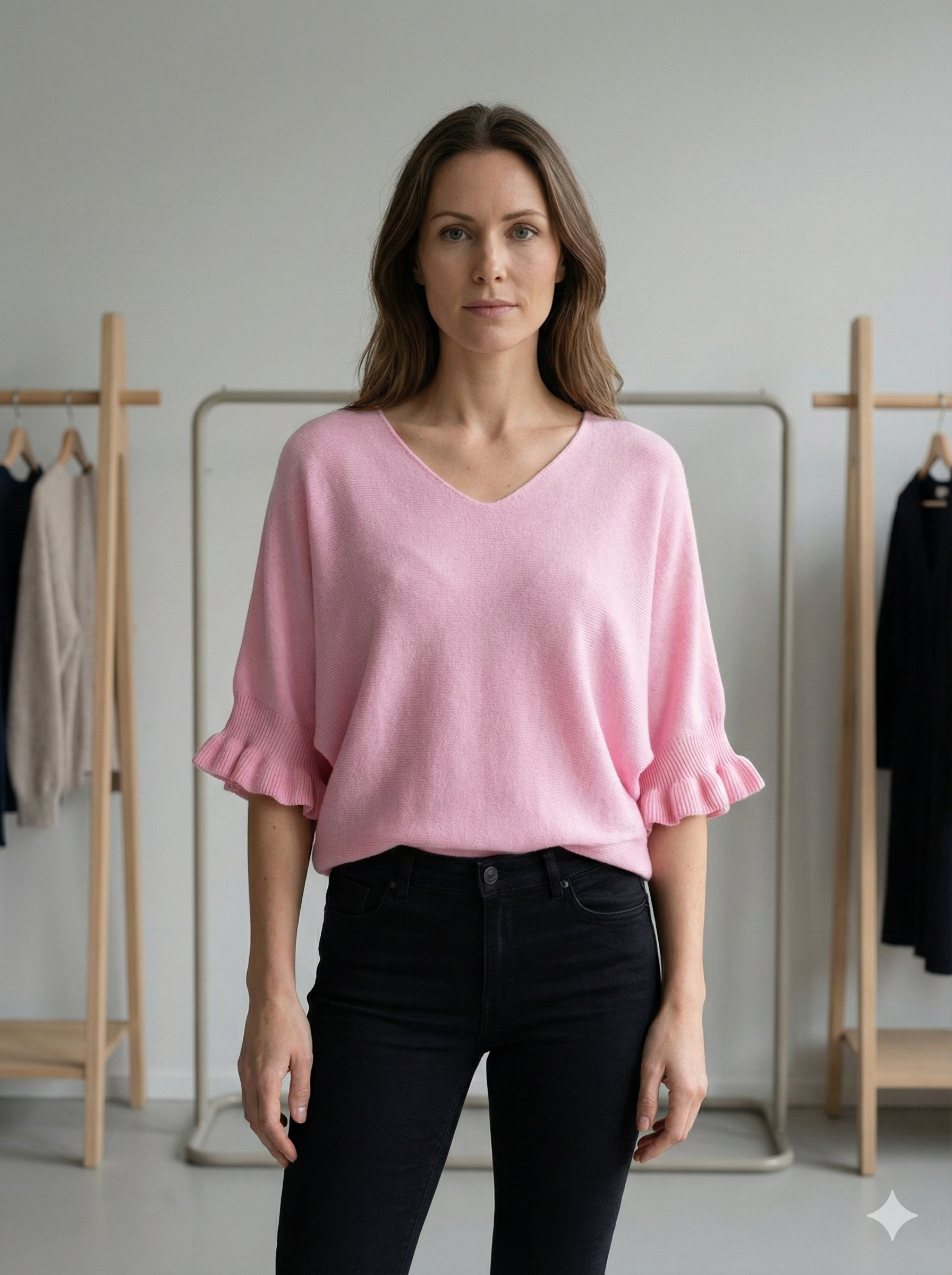 Spring/Summer Sweater, Short Sleeve, Petal-Shaped Sleeves, V-Neck, Casual art.sy8193