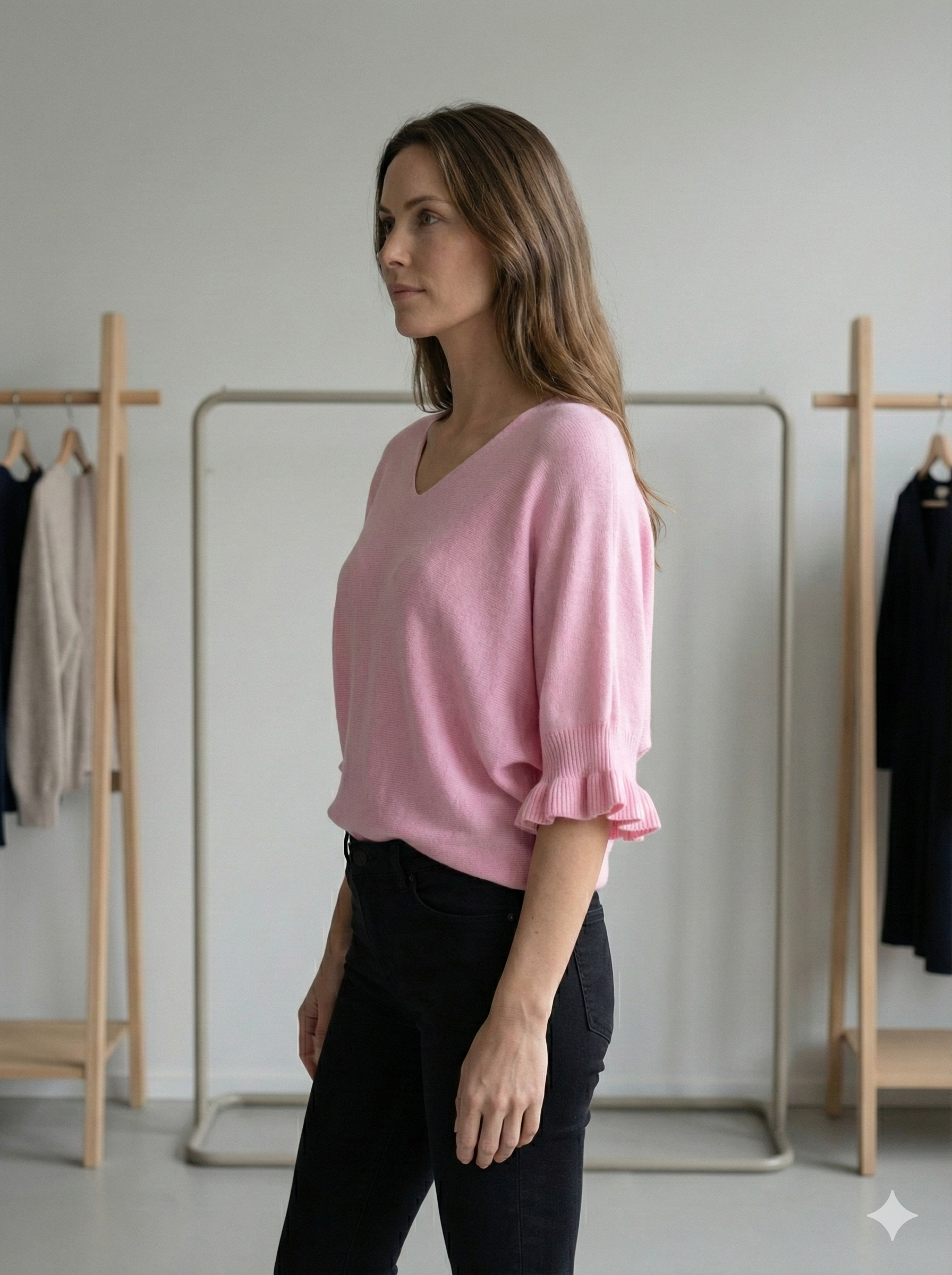 Spring/Summer Sweater, Short Sleeve, Petal-Shaped Sleeves, V-Neck, Casual art.sy8193