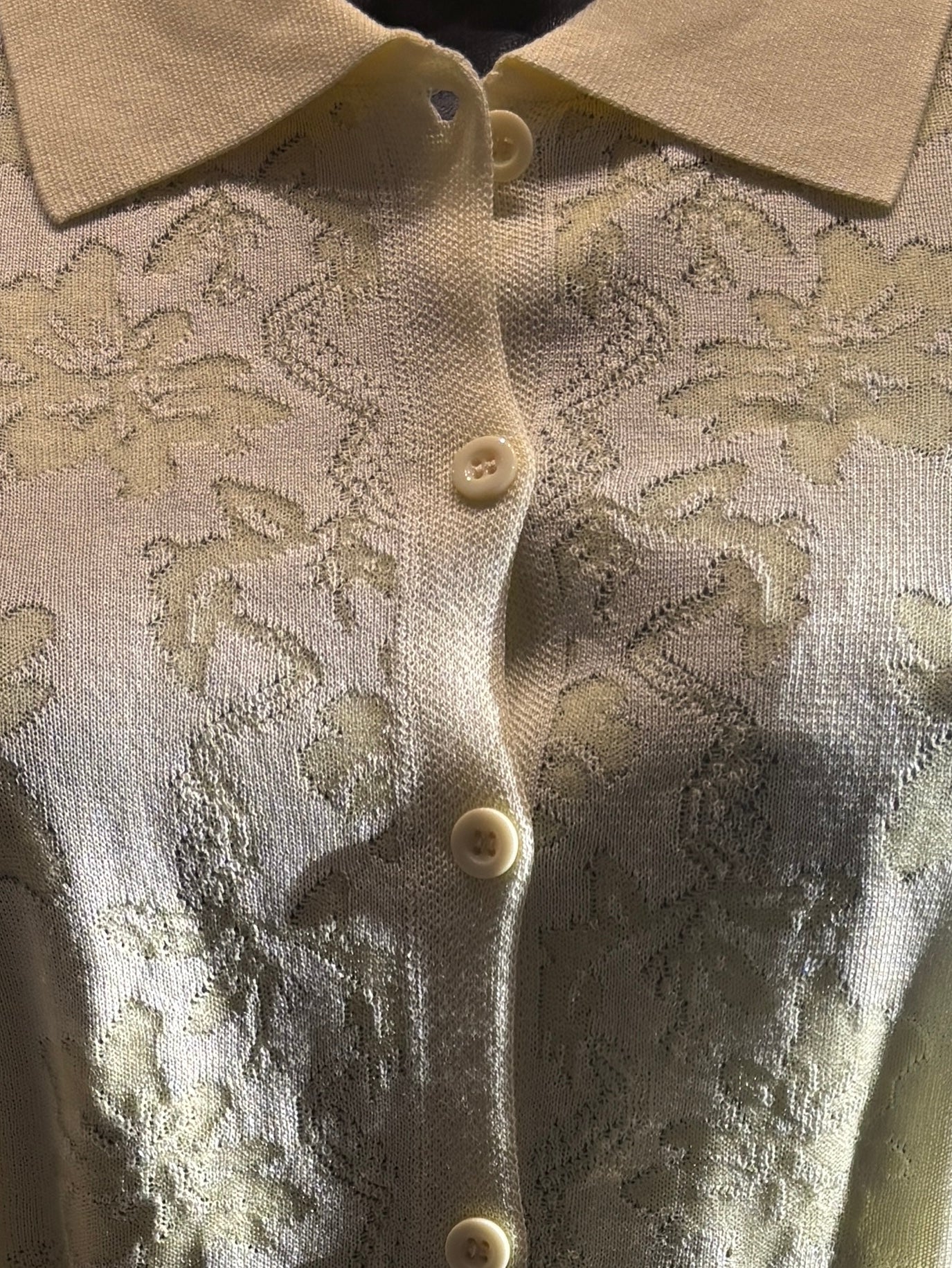 Spring/Summer Sweater, Jacquard, Polo Collar, Tie-Waist, Long, Button-Up Cardigan, art.6896