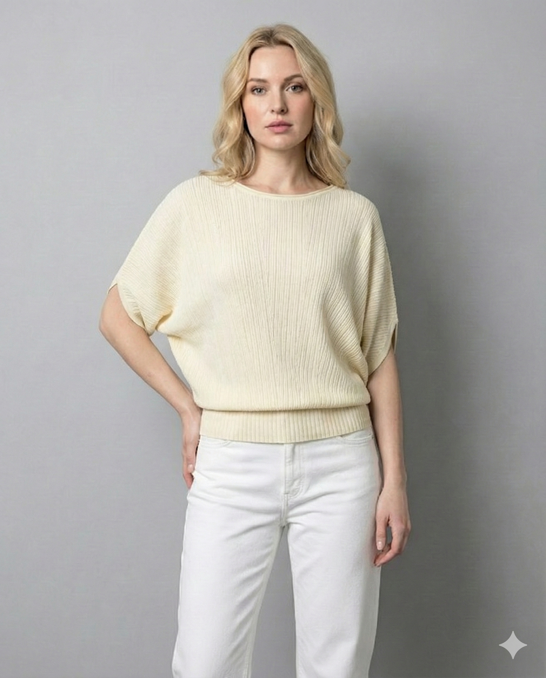 Short-sleeved, batwing sleeves, faux pockets, crew-neck, casual. art.8520