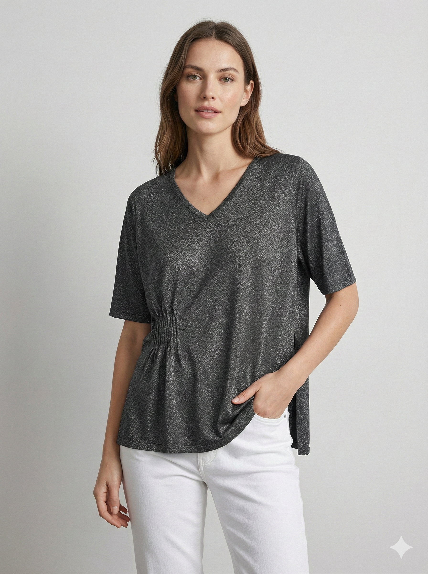 Short-sleeved,Pleats, single-sided slit, V-neck, casual. art.6906