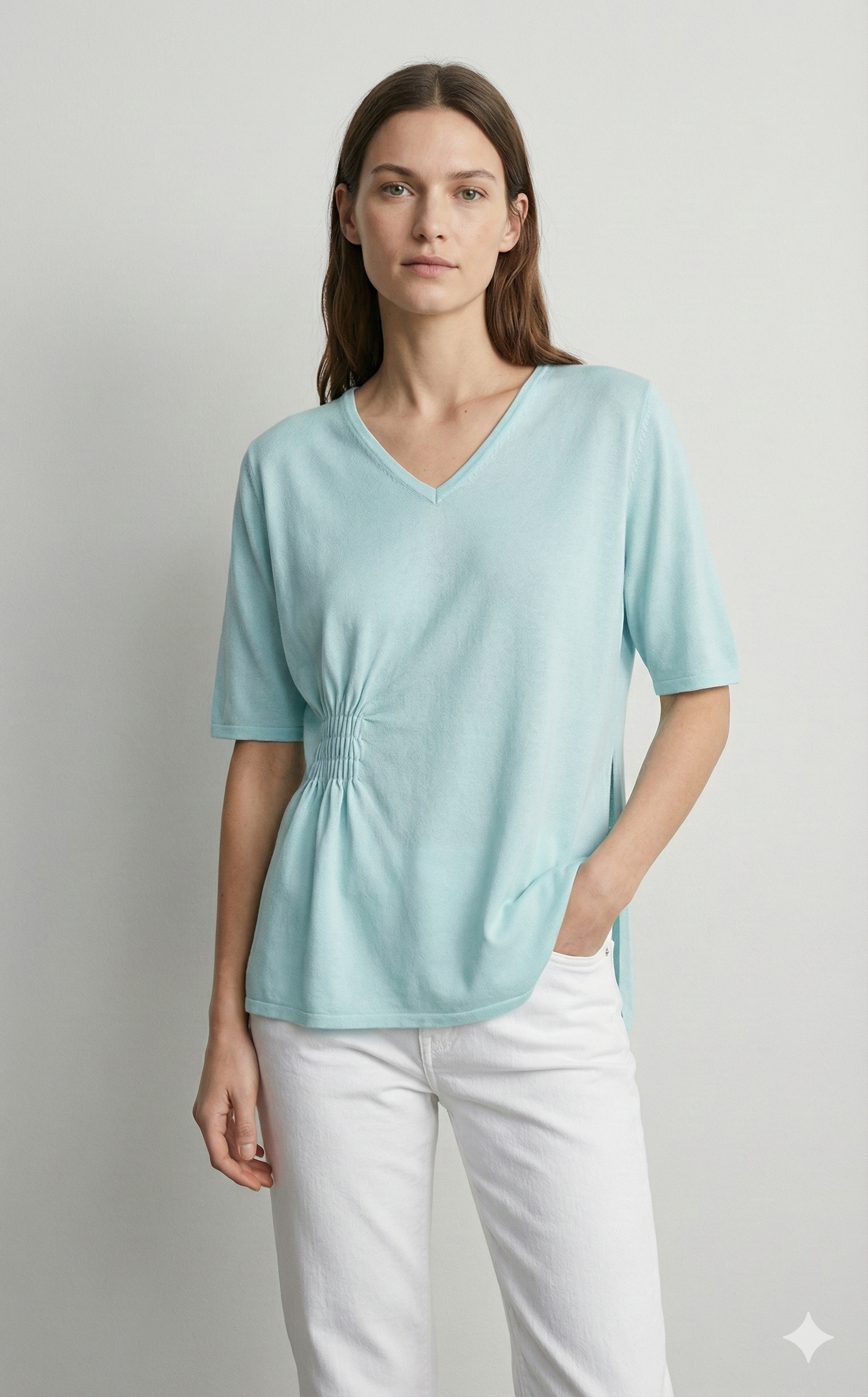 Short-sleeved,Pleats, single-sided slit, V-neck, casual. art.6906