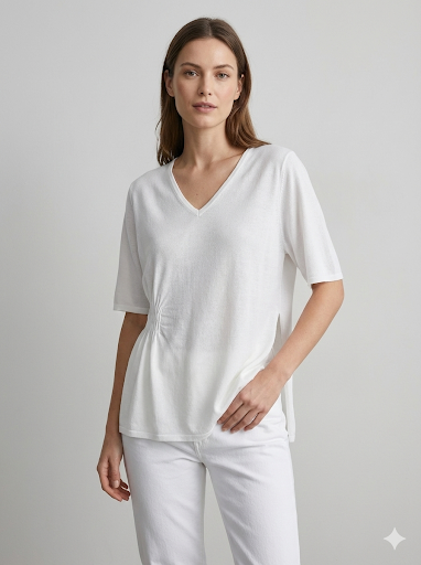 Short-sleeved,Pleats, single-sided slit, V-neck, casual. art.6906