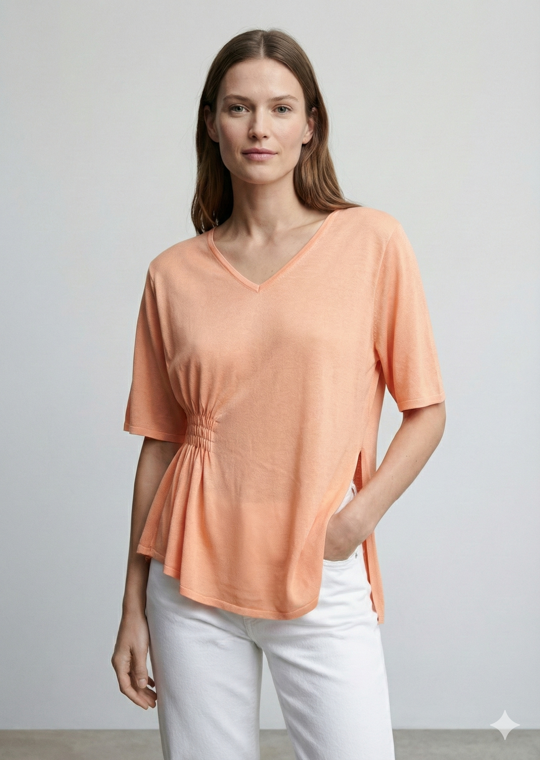 Short-sleeved,Pleats, single-sided slit, V-neck, casual. art.6906
