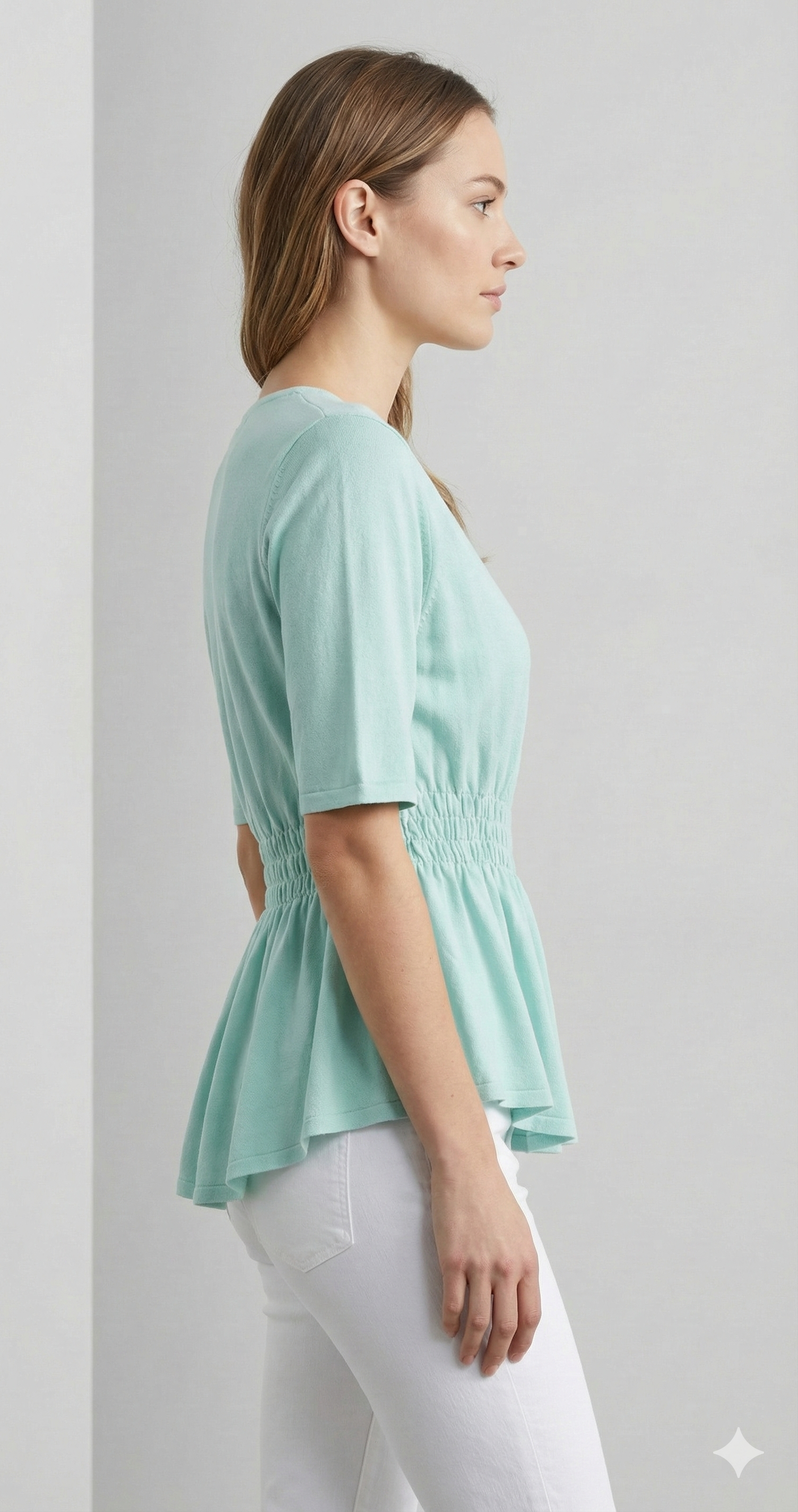 Short-sleeved,Pleats, single-sided slit, V-neck, casual. art.6906