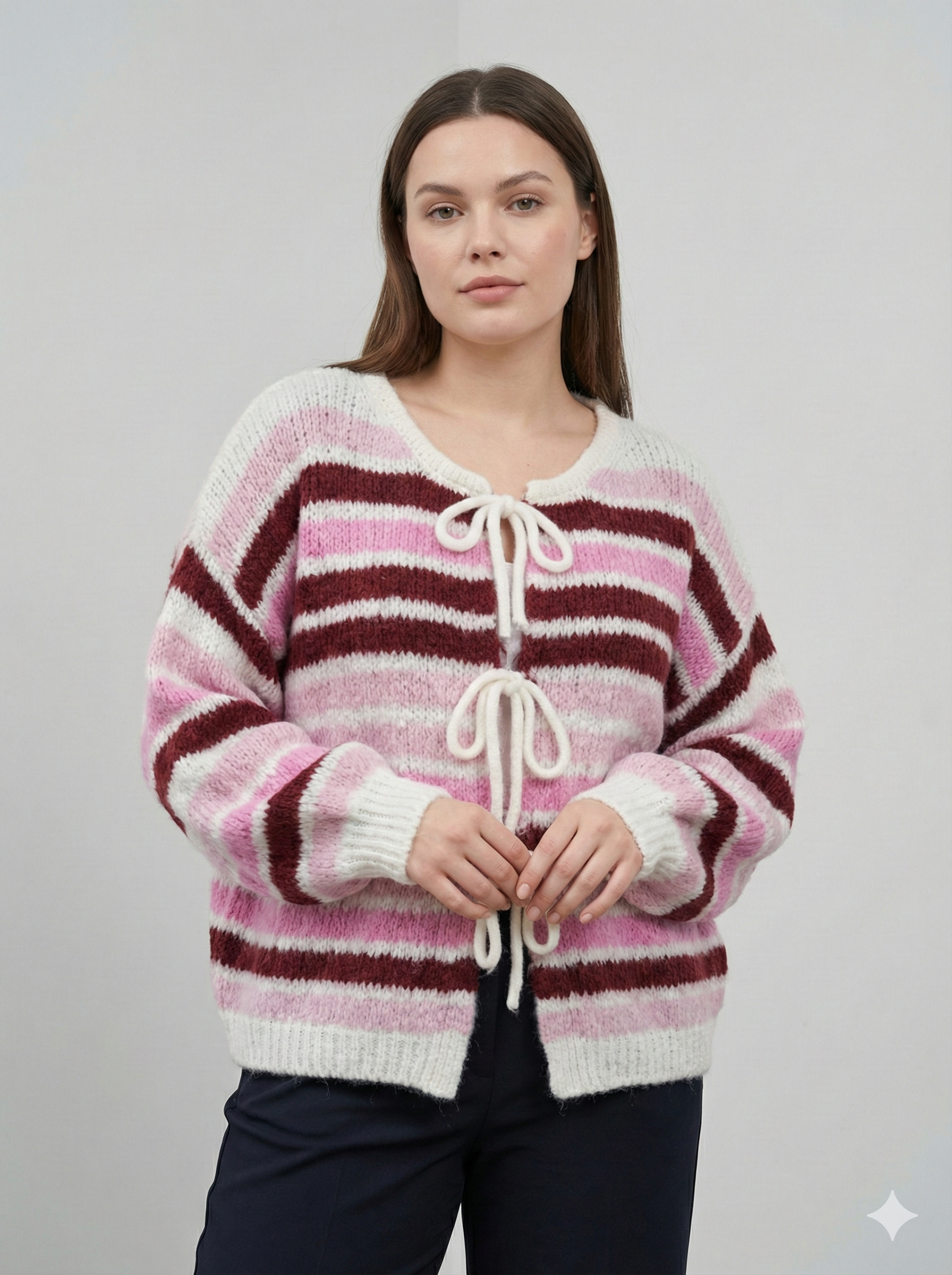 Crew neck, color-blocked, drawstring cardigan, casual sweater art. 21265
