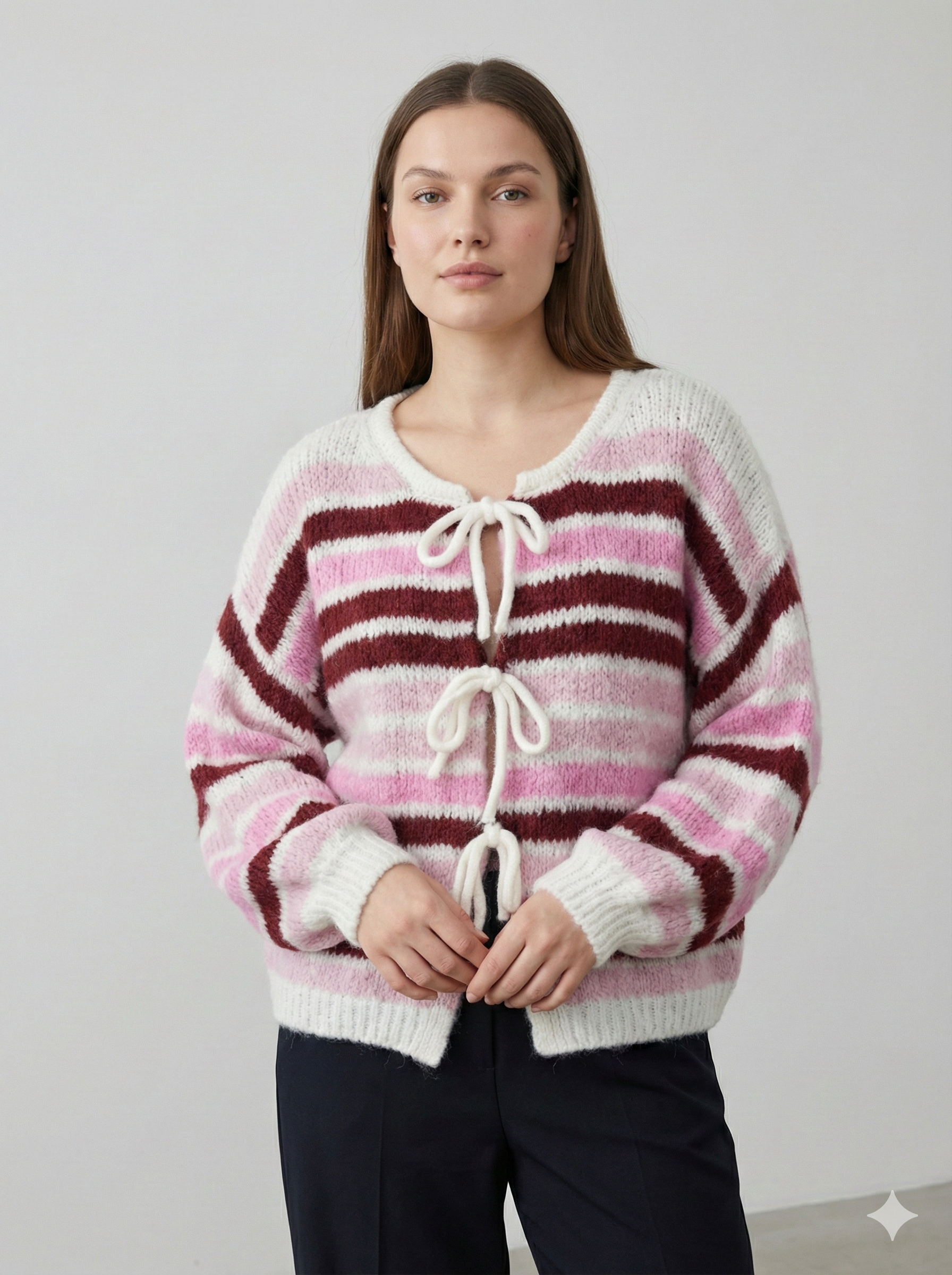 Crew neck, color-blocked, drawstring cardigan, casual sweater art. 21265