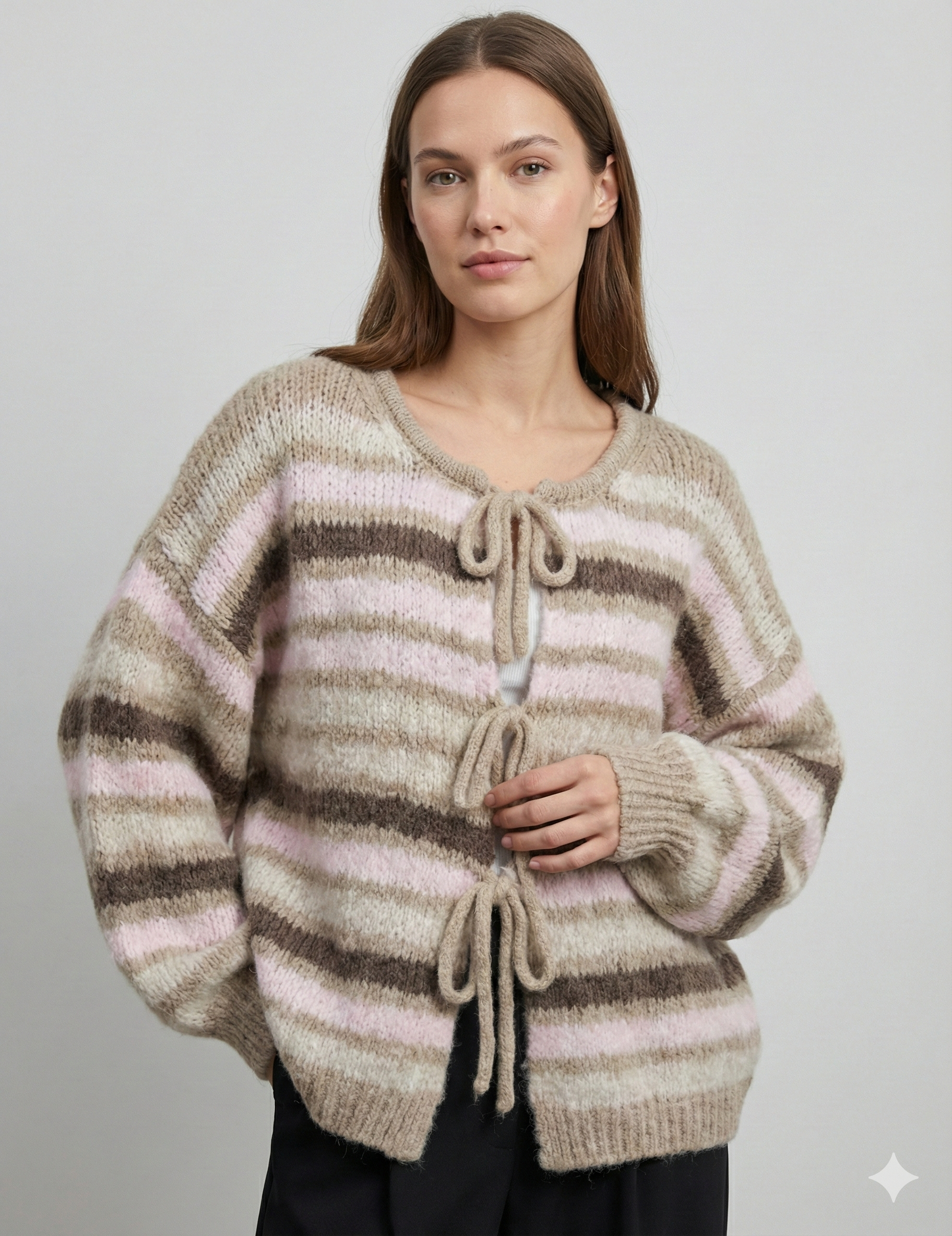 Crew neck, color-blocked, drawstring cardigan, casual sweater art. 21265