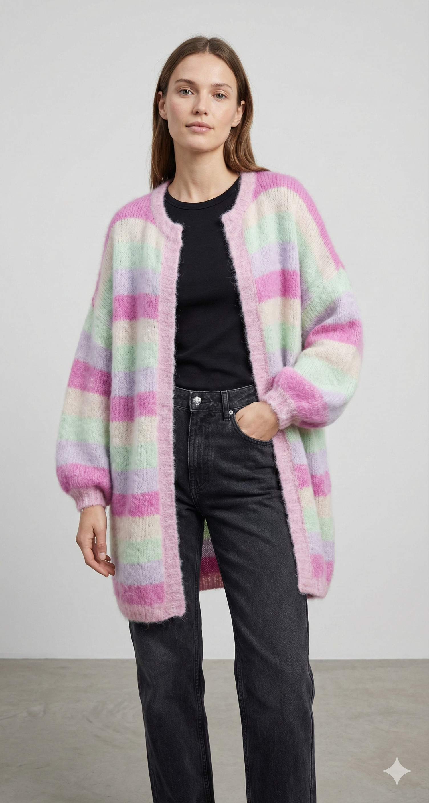 Color-blocked sweater coat art. 21385