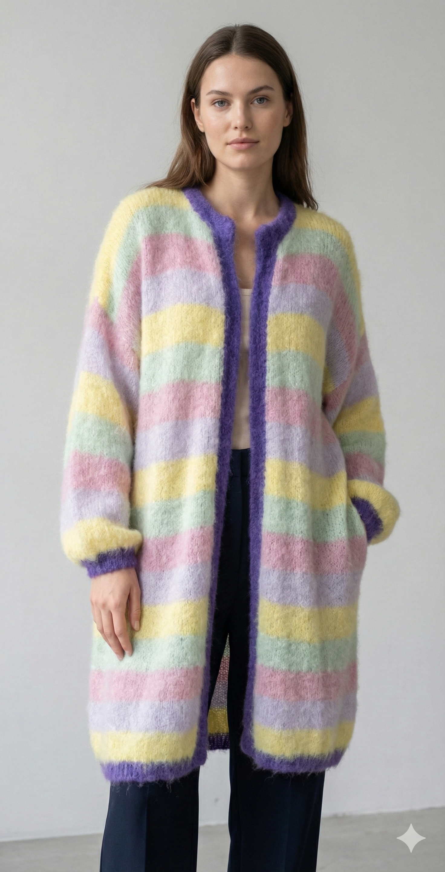 Color-blocked sweater coat art. 21385