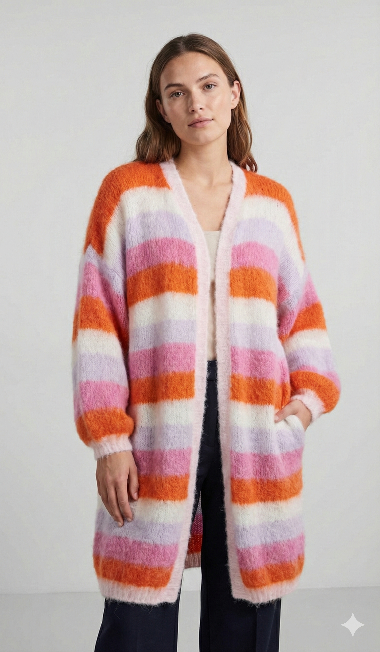 Color-blocked sweater coat art. 21385