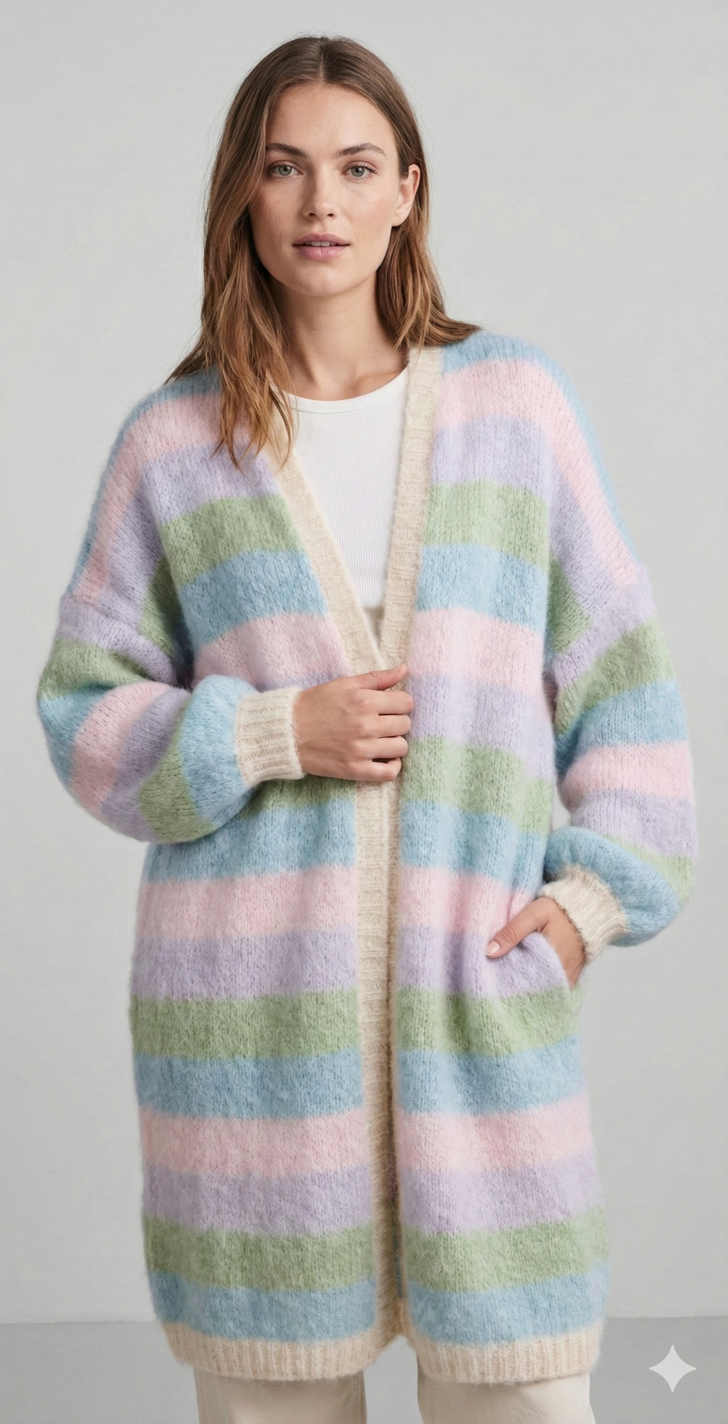 Color-blocked sweater coat art. 21385