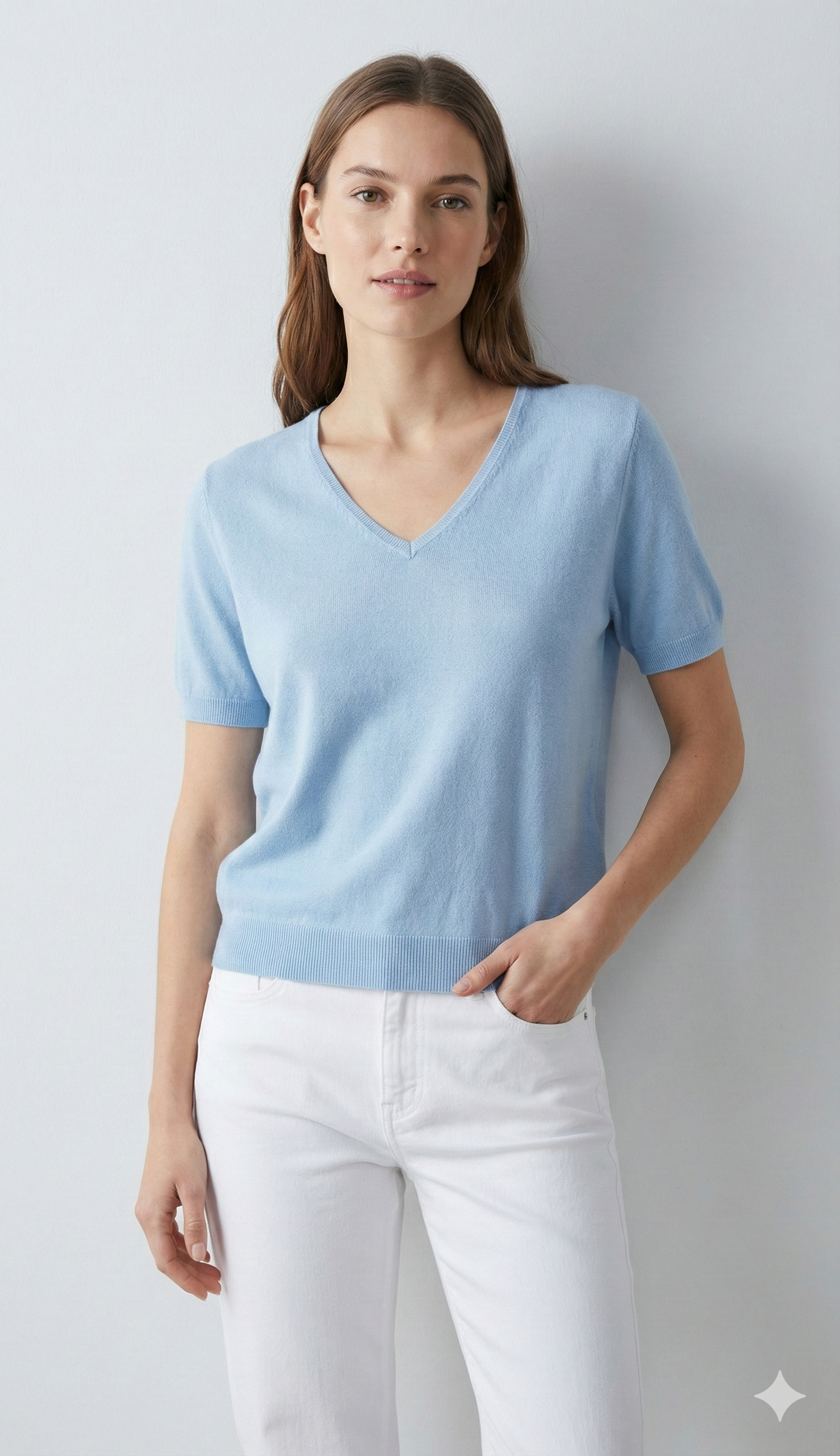 skin-friendly short V-neck sleeves sweater 8305