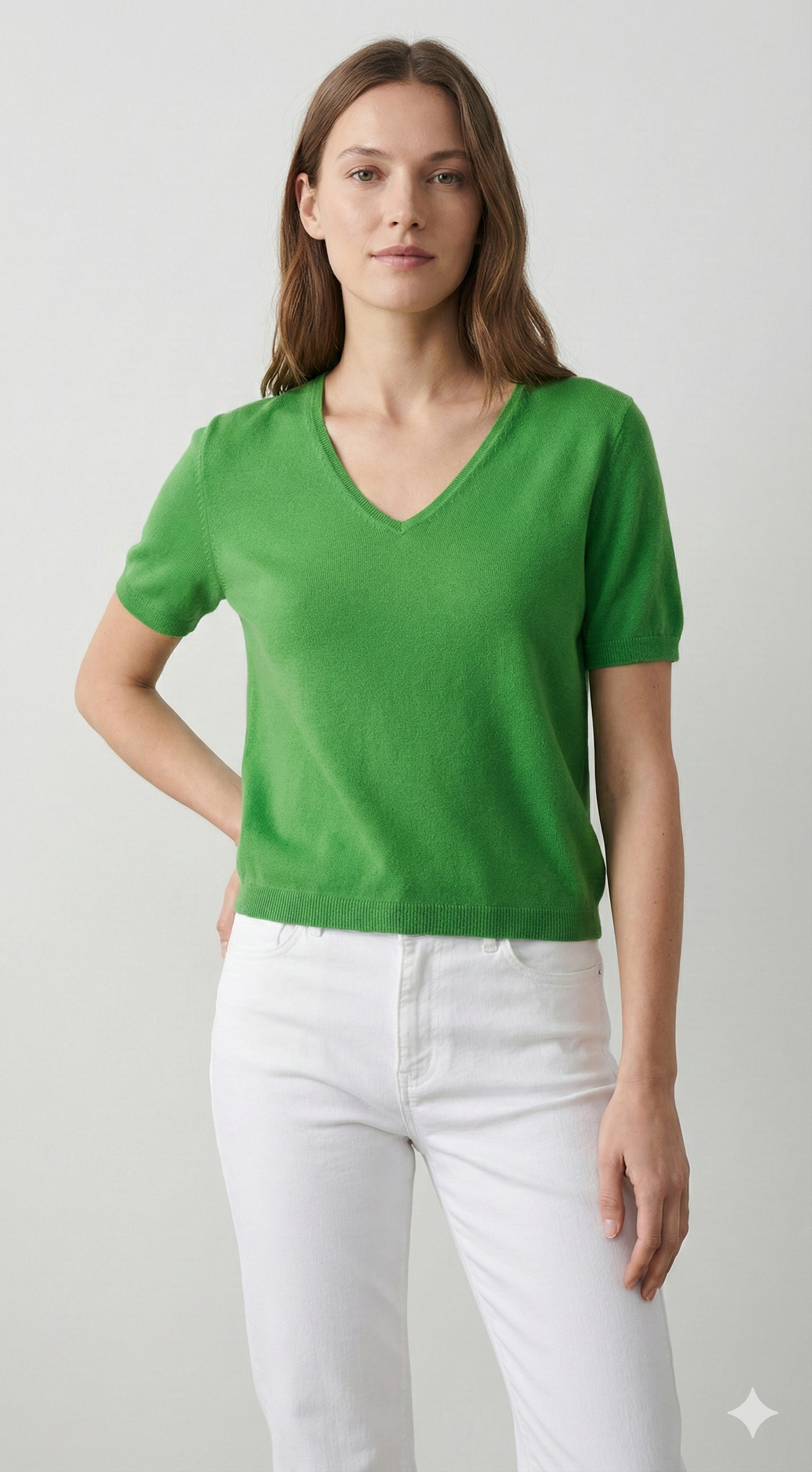 skin-friendly short V-neck sleeves sweater 8305