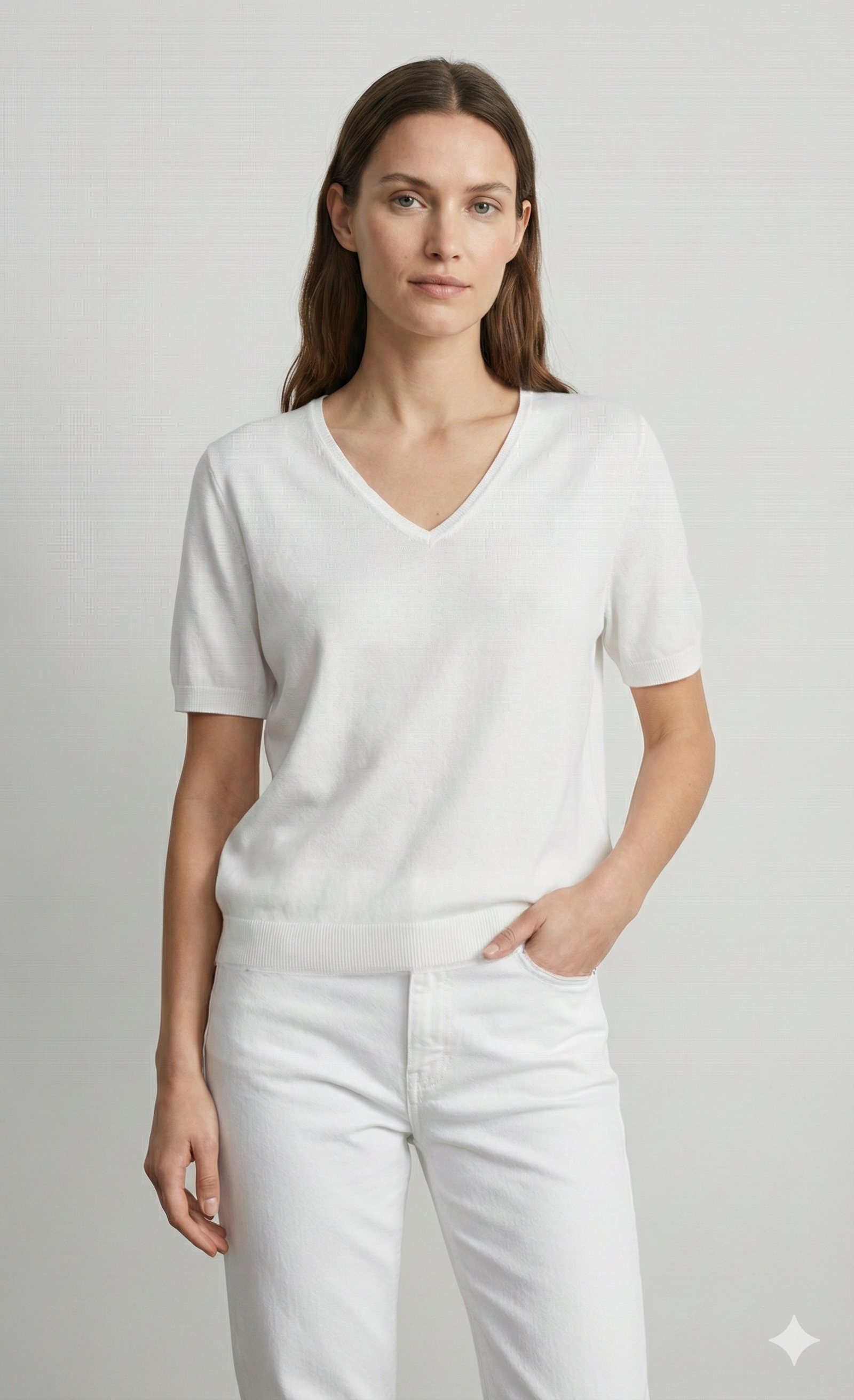 skin-friendly short V-neck sleeves sweater 8305