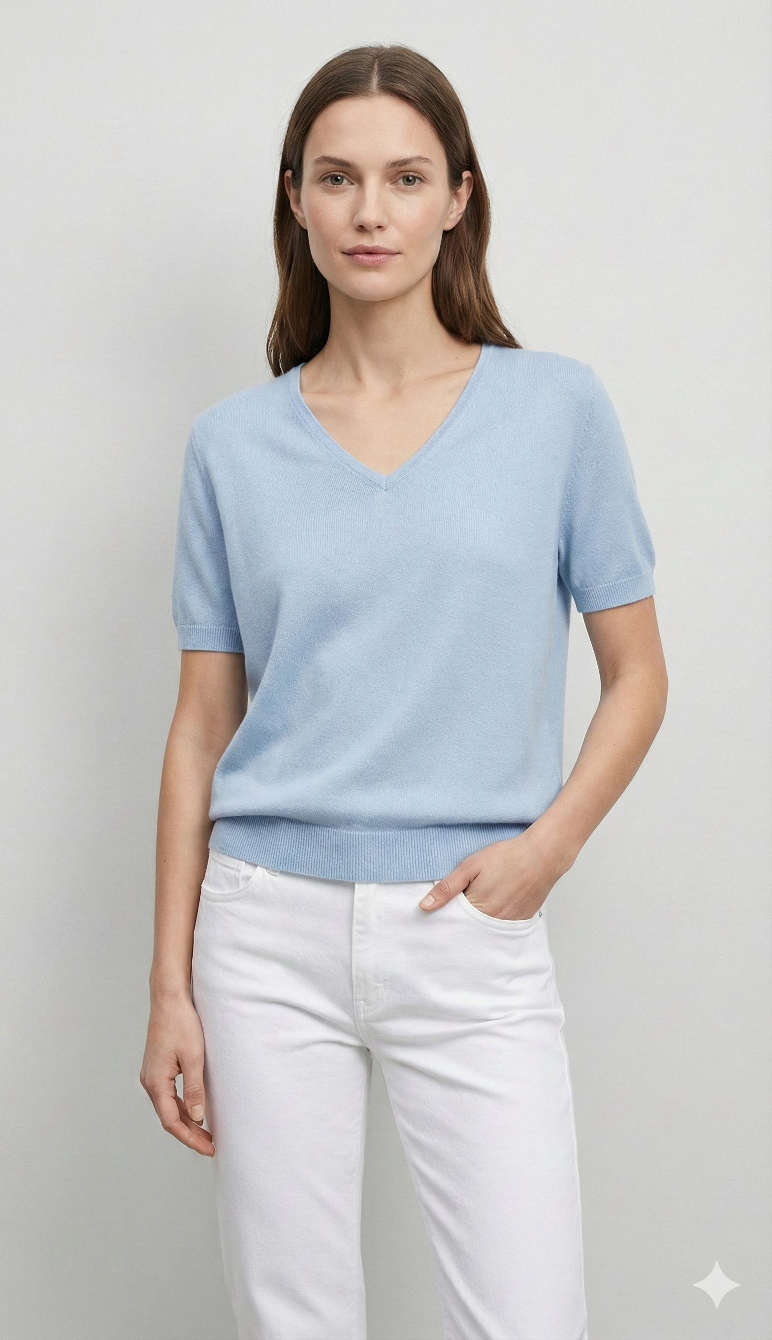 skin-friendly short V-neck sleeves sweater 8305