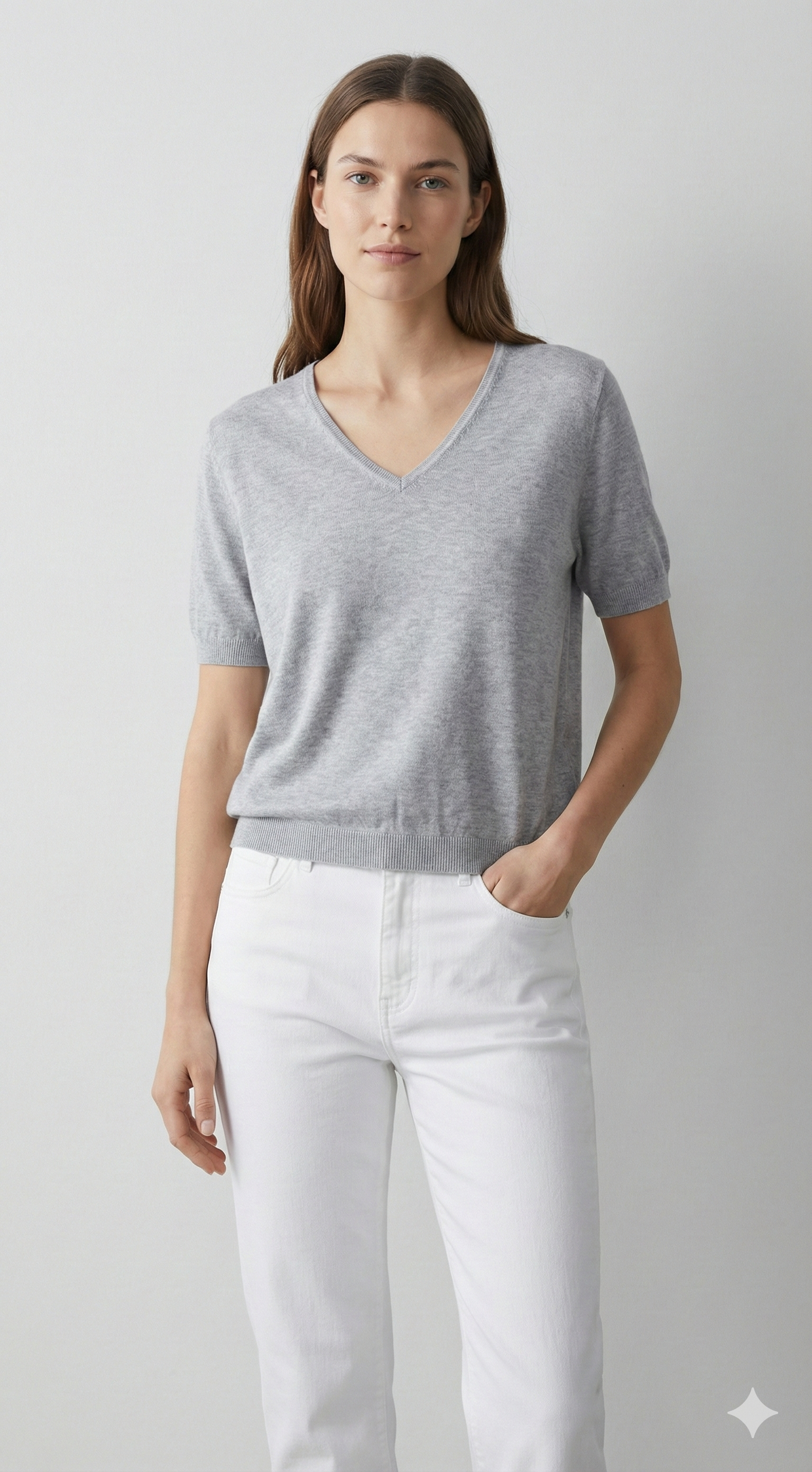 skin-friendly short V-neck sleeves sweater 8305