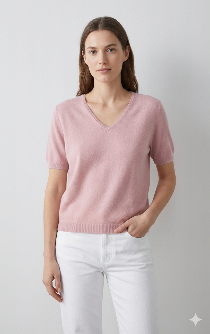 skin-friendly short V-neck sleeves sweater 8305