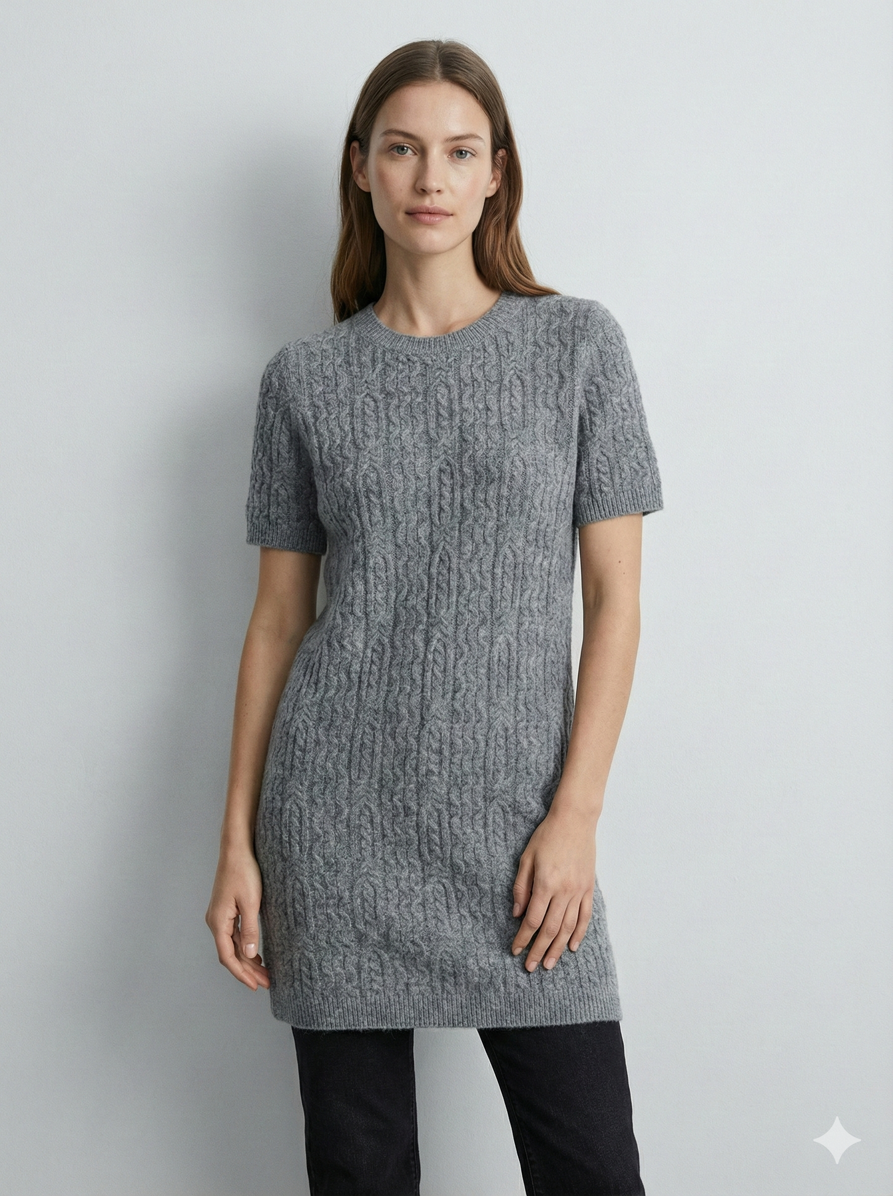 Like Alpaca style, short-sleeved long twisted rope sweater art HZ907