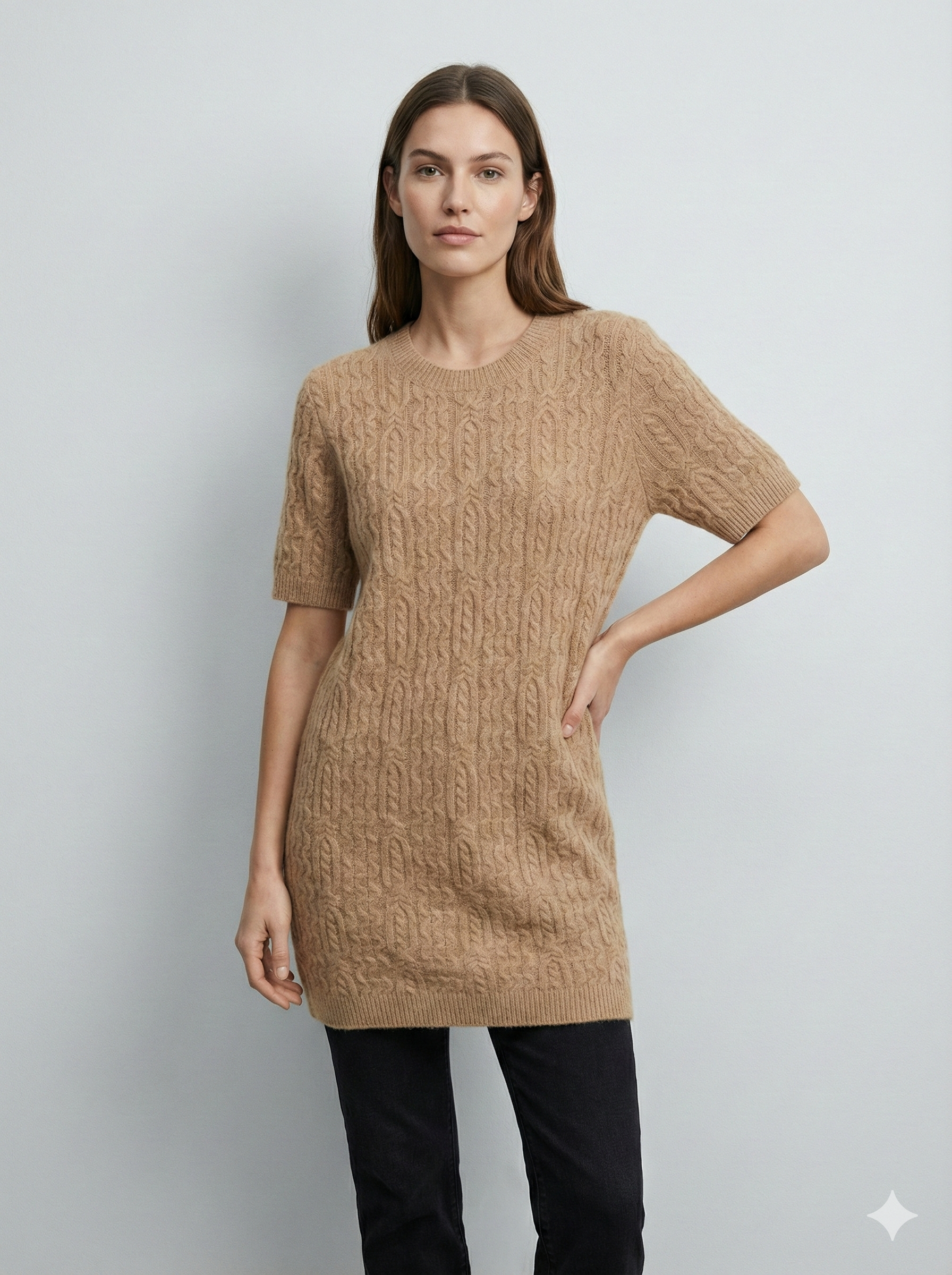 Like Alpaca style, short-sleeved long twisted rope sweater art HZ907