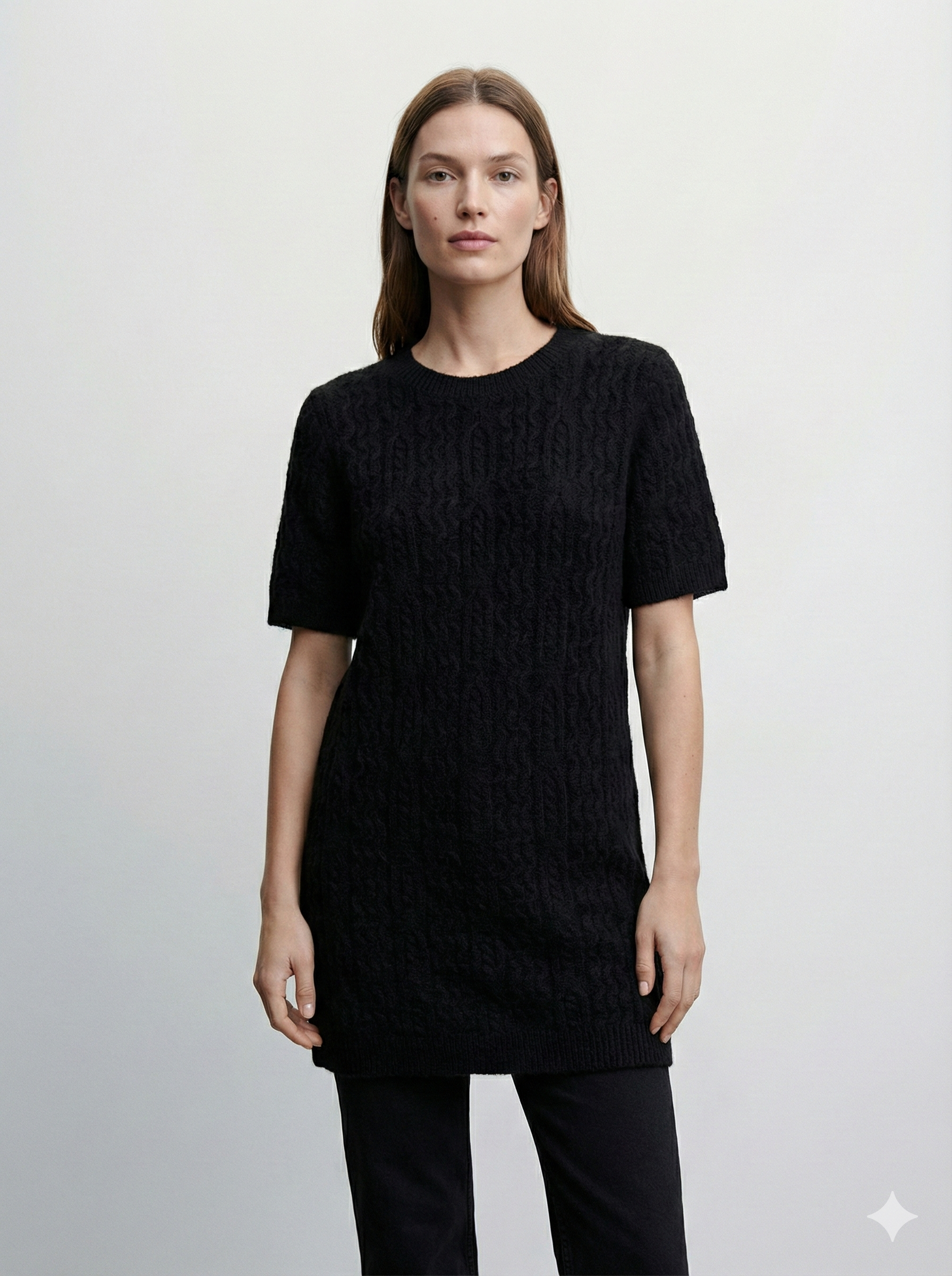 Like Alpaca style, short-sleeved long twisted rope sweater art HZ907