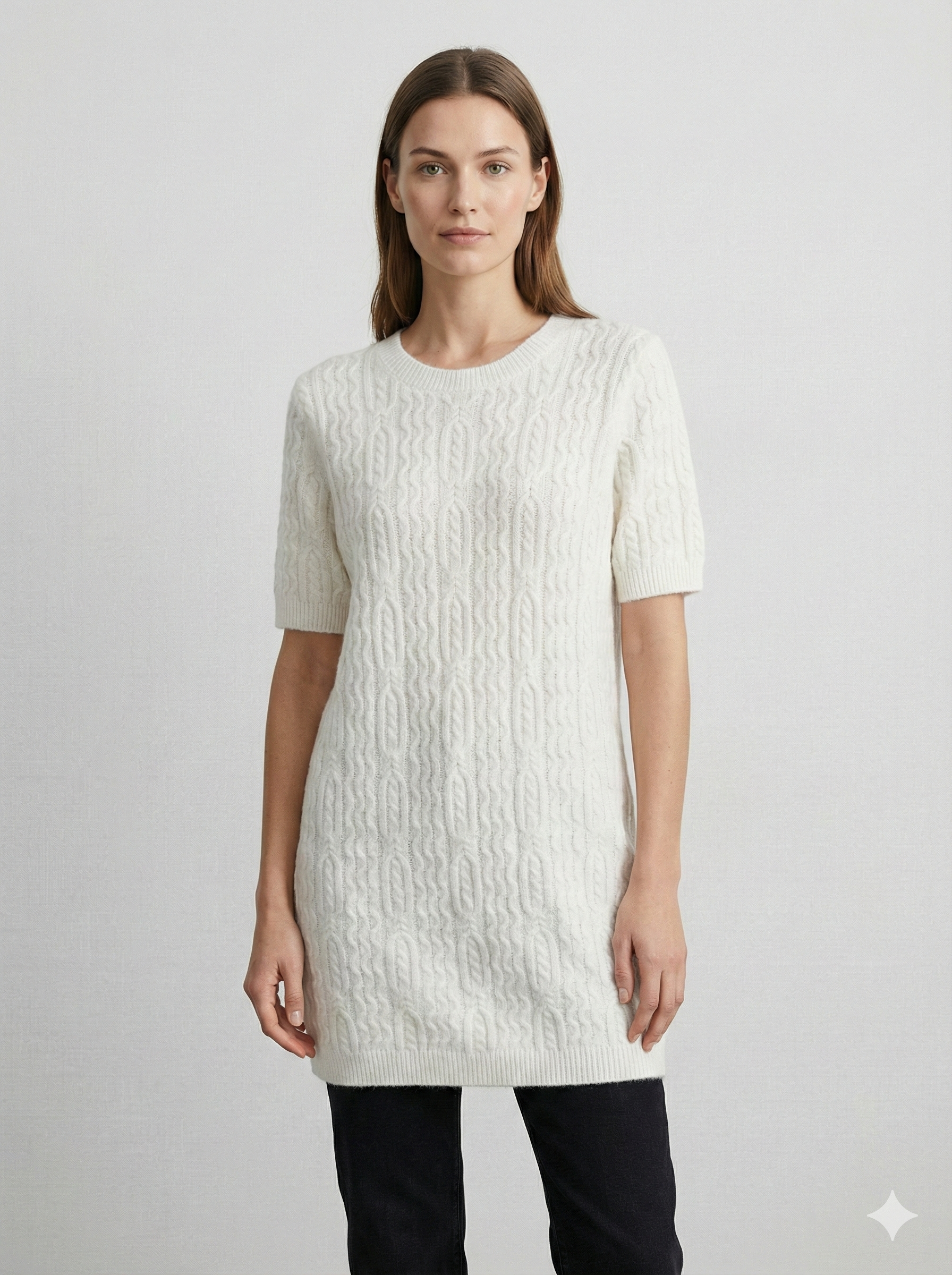 Like Alpaca style, short-sleeved long twisted rope sweater art HZ907