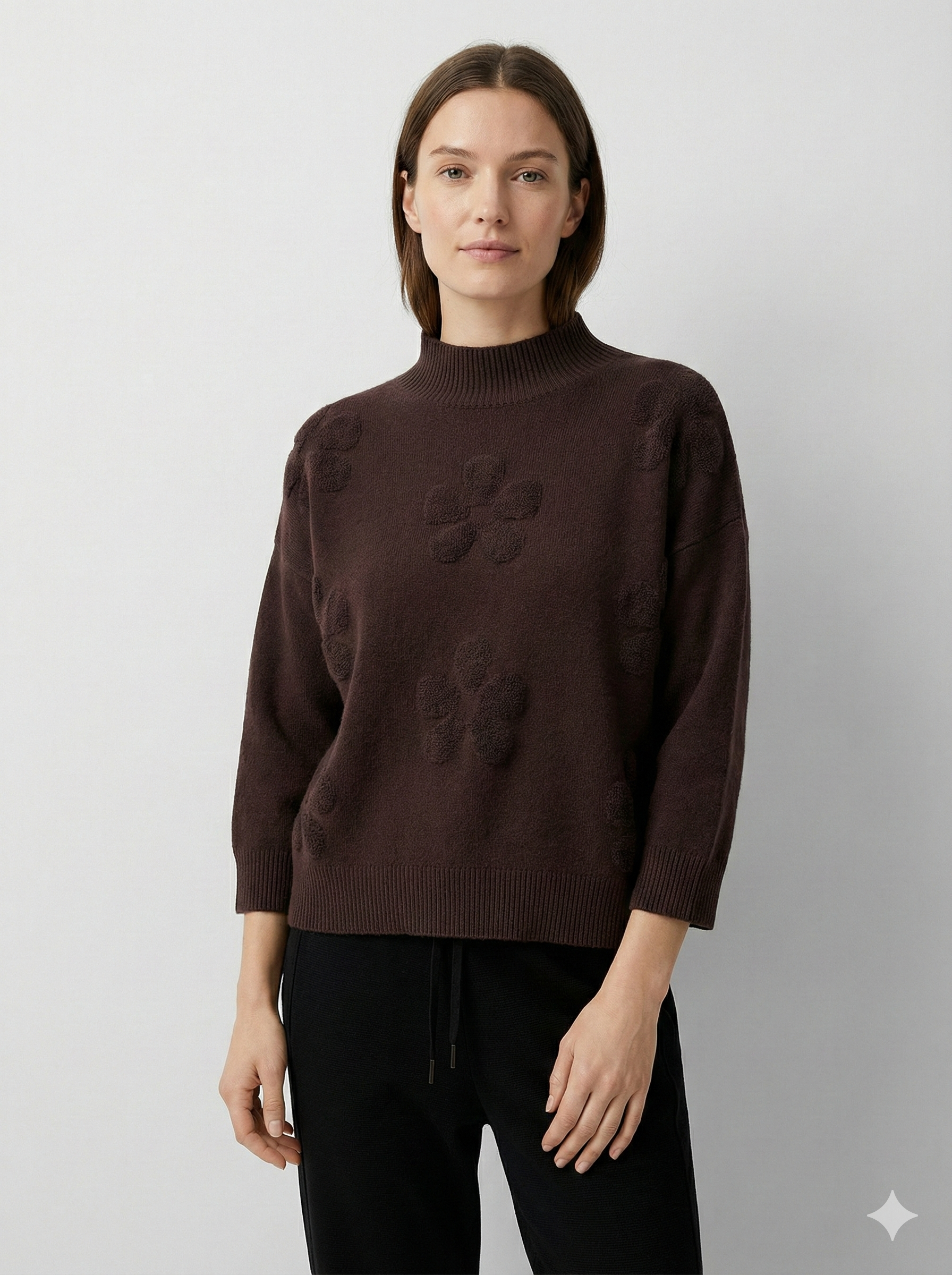 Mid-length sleeve jacquard floral pattern, turtleneck sweater art 5202