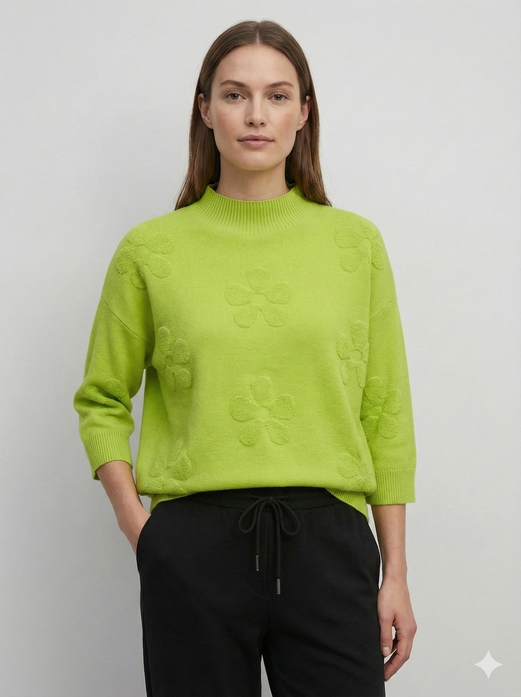 Mid-length sleeve jacquard floral pattern, turtleneck sweater art 5202