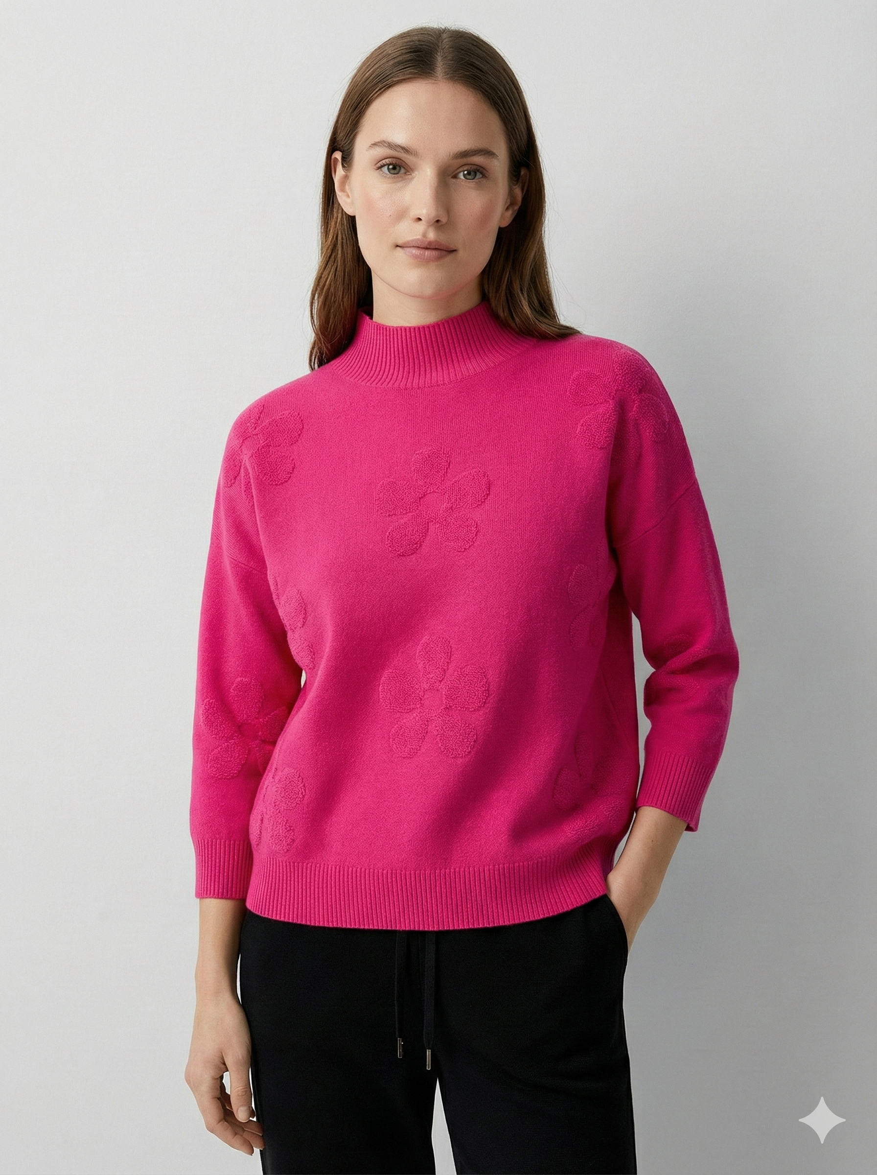 Mid-length sleeve jacquard floral pattern, turtleneck sweater art 5202