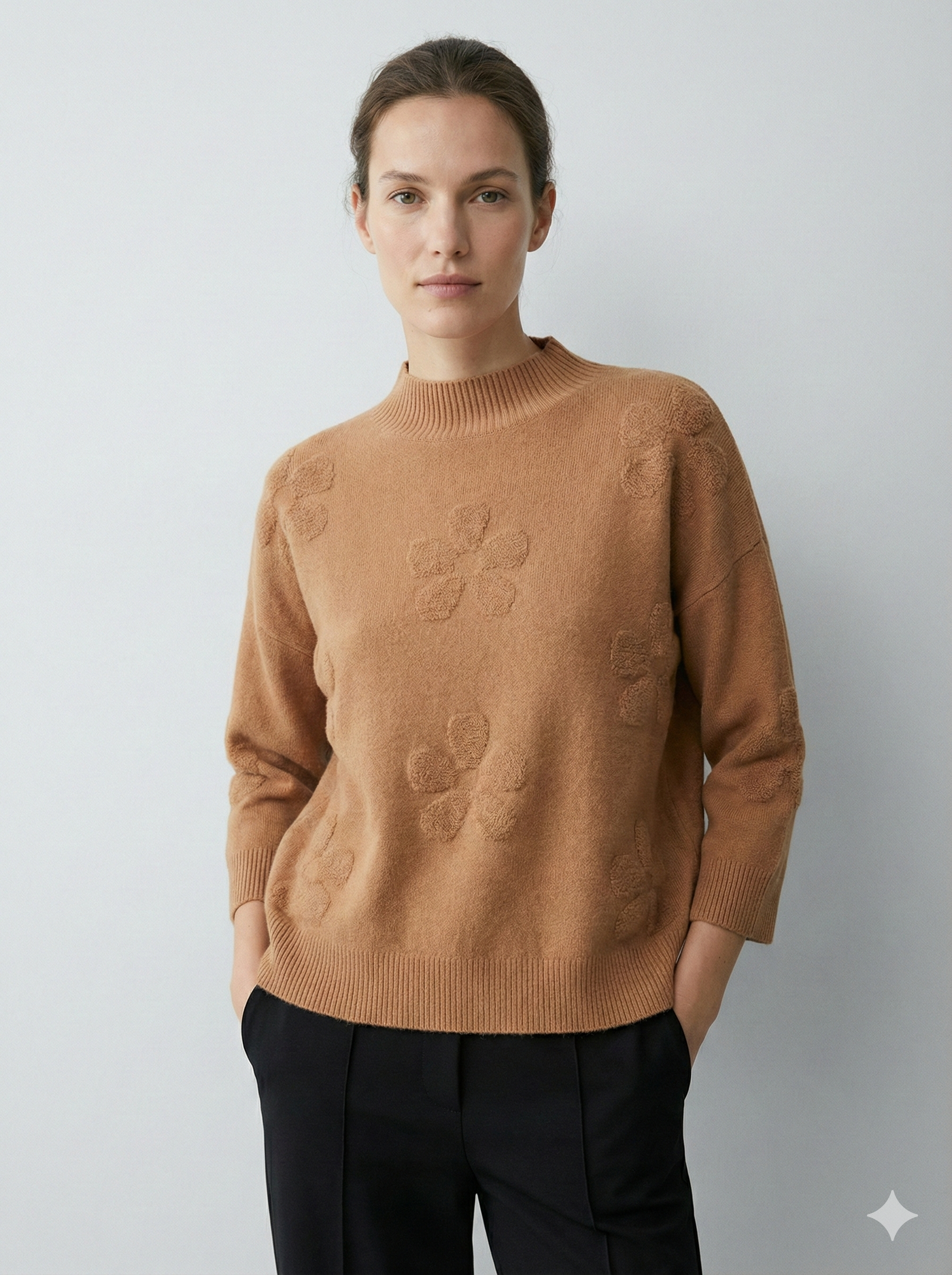 Mid-length sleeve jacquard floral pattern, turtleneck sweater art 5202