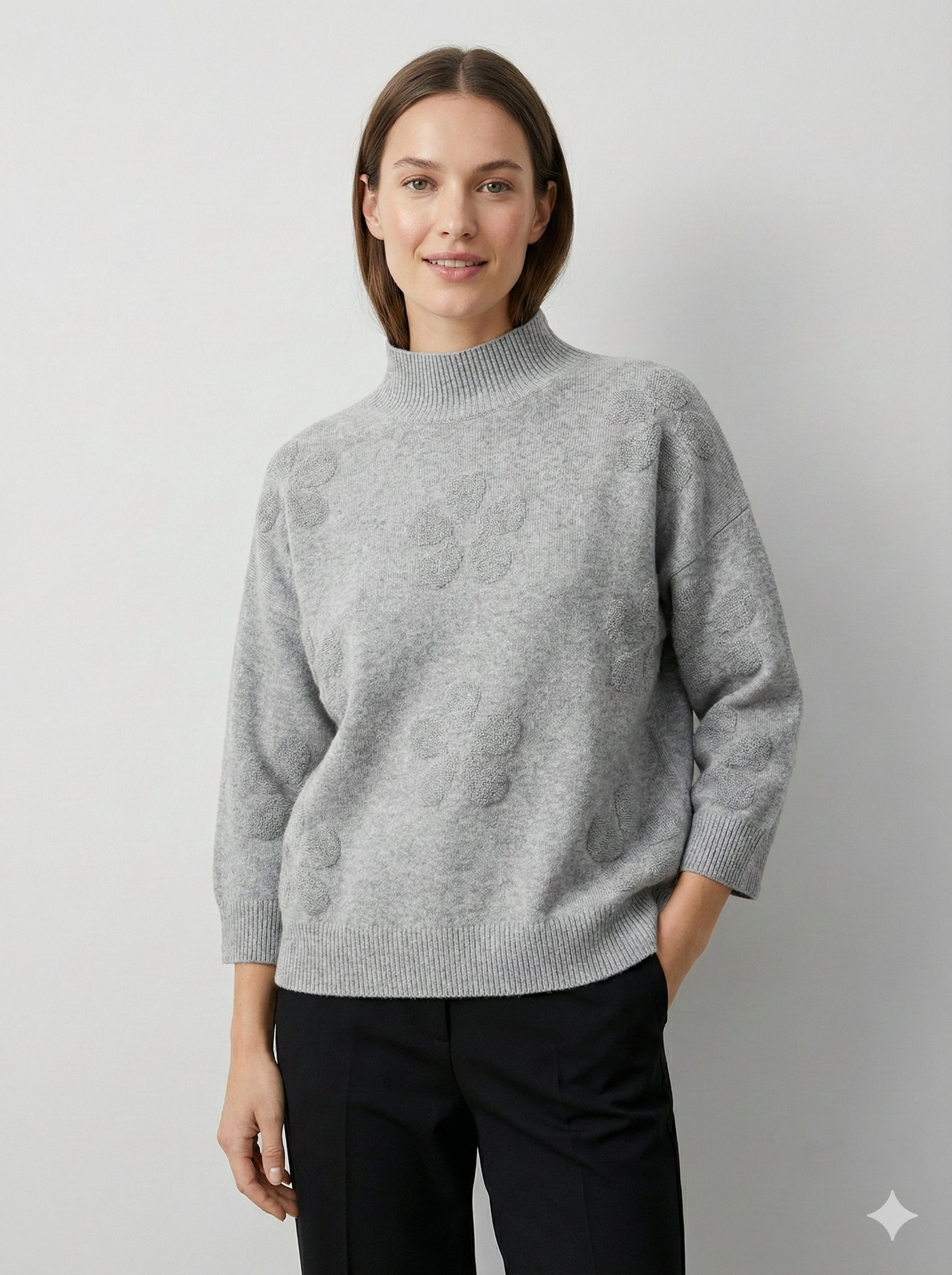 Mid-length sleeve jacquard floral pattern, turtleneck sweater art 5202