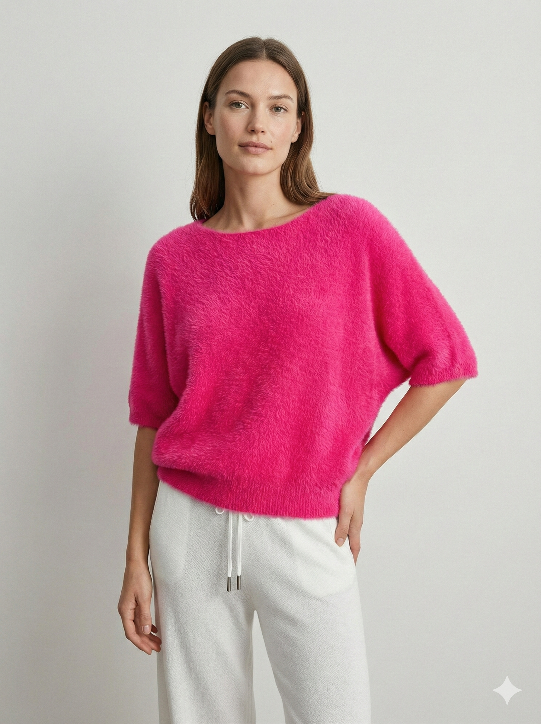 V-neck short-sleeved sweater with a comfortable, feather-like feel. art sy6020