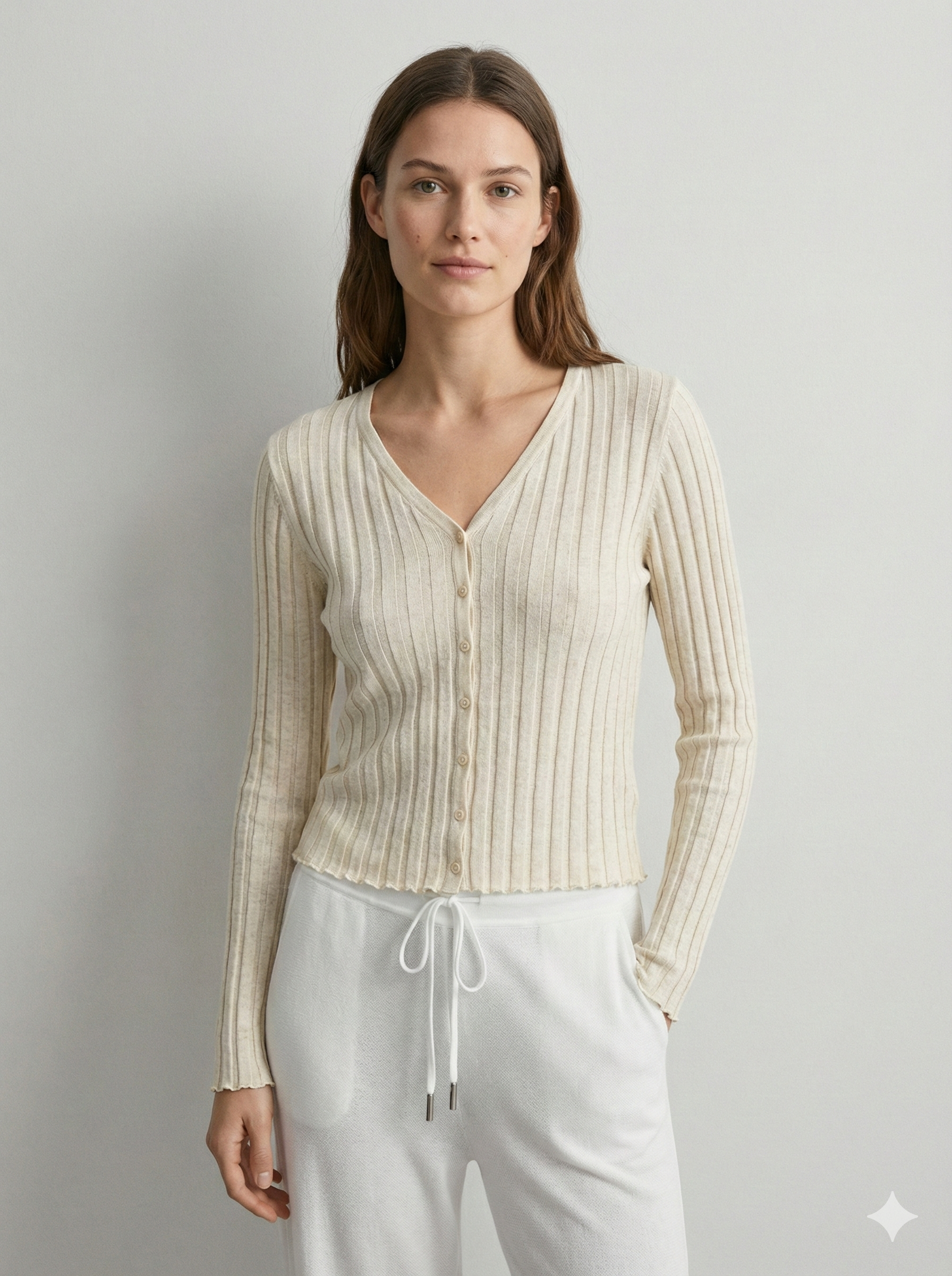 Lyocell linen V-neck cardigan sweater 92310